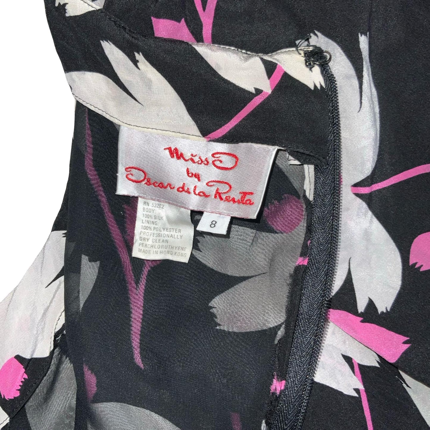 VTG 80s 'OSCAR DE LA RENTA' WHITE PINK FLORAL PUFF SLEEVE DROP WAIST DRESS S 10