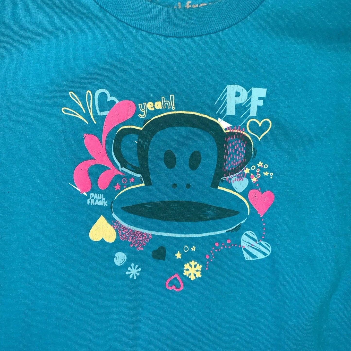 90s Y2K 'PAUL FRANK' BLUE ORIGINAL MONKEY GRAPHIC SLIM FIT BABY TEE T-SHIRT S 10