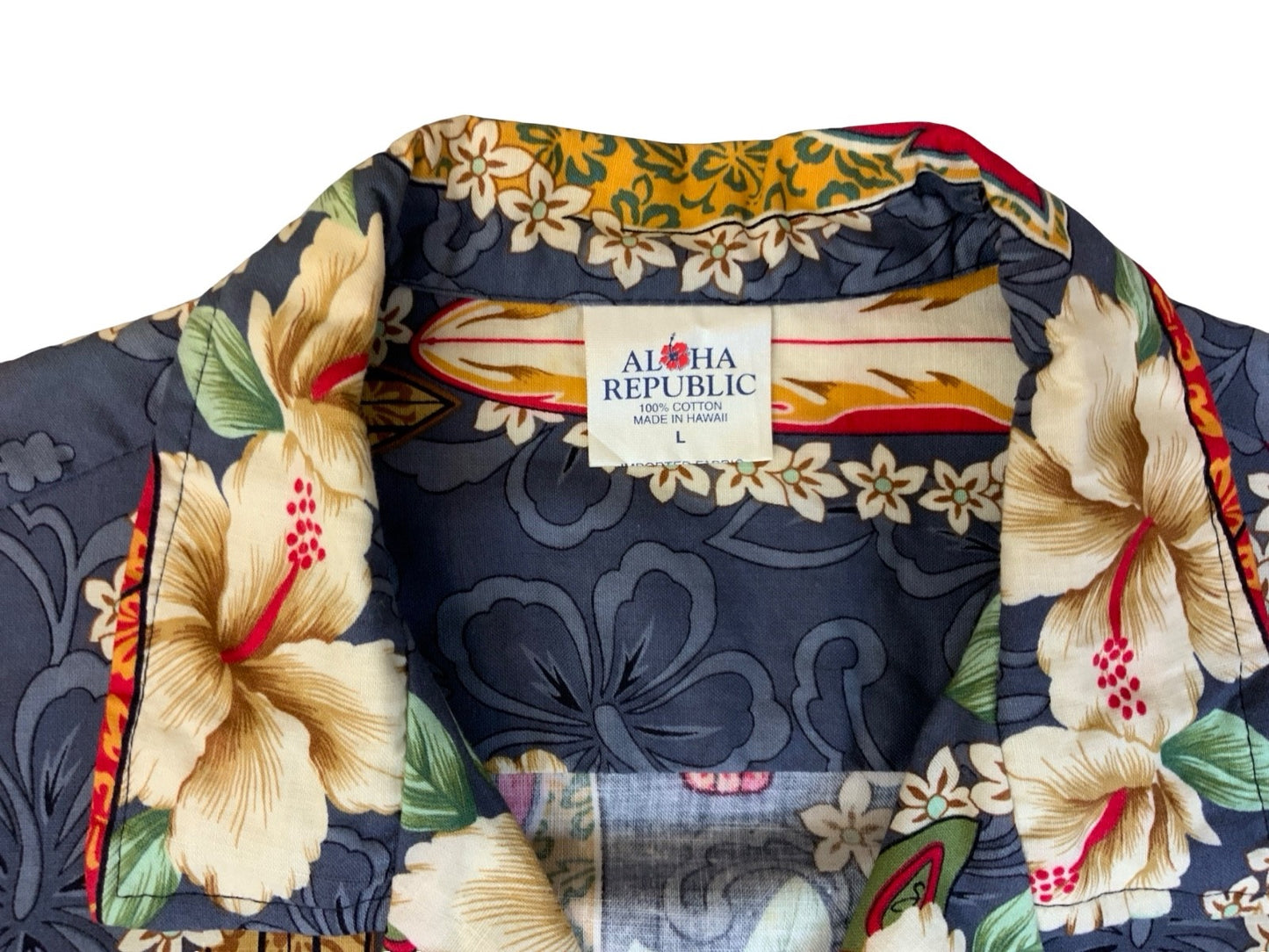 VTG ALOHA REPUBLIC HAWAIIAN MADE ALOHA SHIRT COTTON TIKI ROCKABILLY HAWAII LARGE