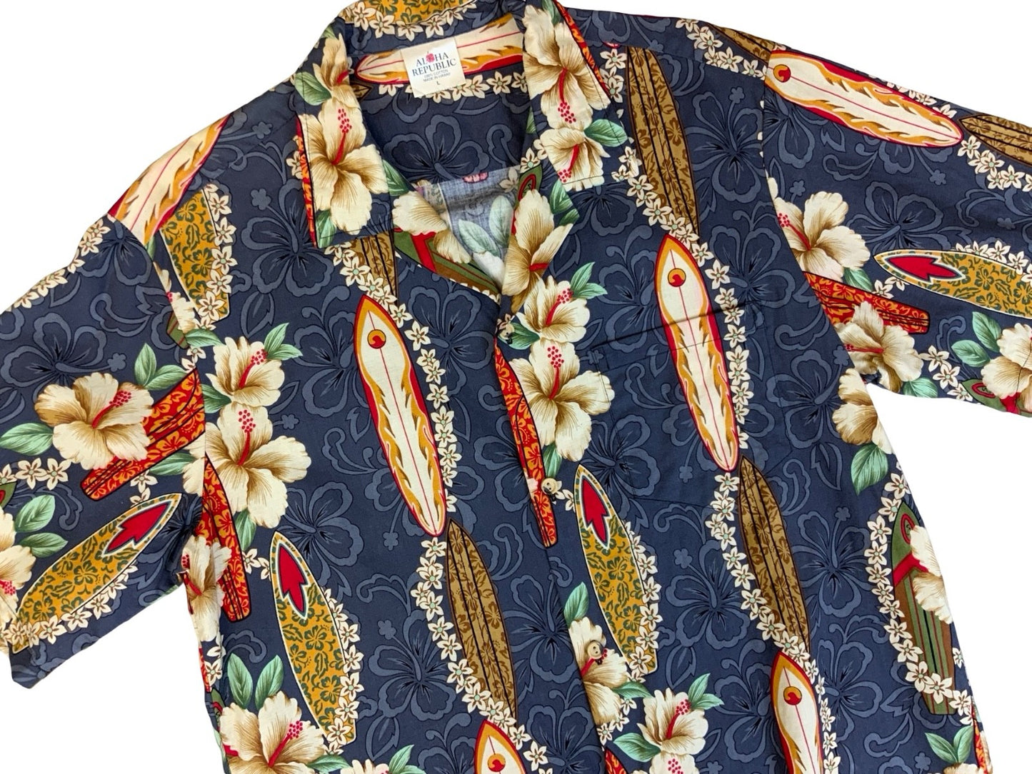 VTG ALOHA REPUBLIC HAWAIIAN MADE ALOHA SHIRT COTTON TIKI ROCKABILLY HAWAII LARGE