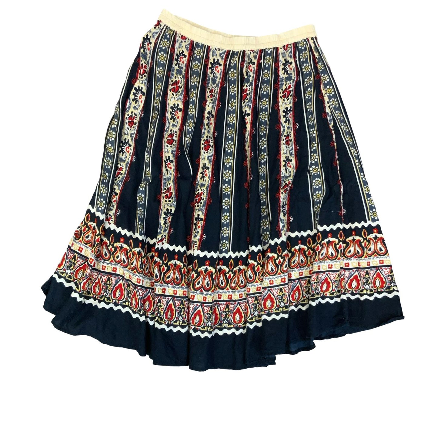 VTG 90s y2k 'SARAL' BLUE RED FLORAL BOHO INDIAN HIPPIE FOLKY MIDI SKIRT UK 14/16