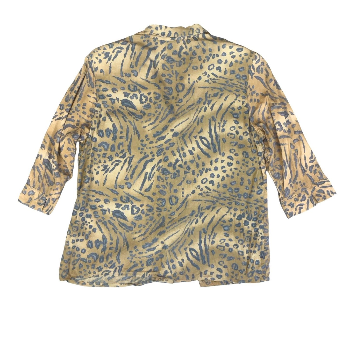 VTG 90s 'LINEA V' BROWN BLACK LEOPARD ANIMAL PRINT RETRO SHIRT BLOUSE UK 14/16