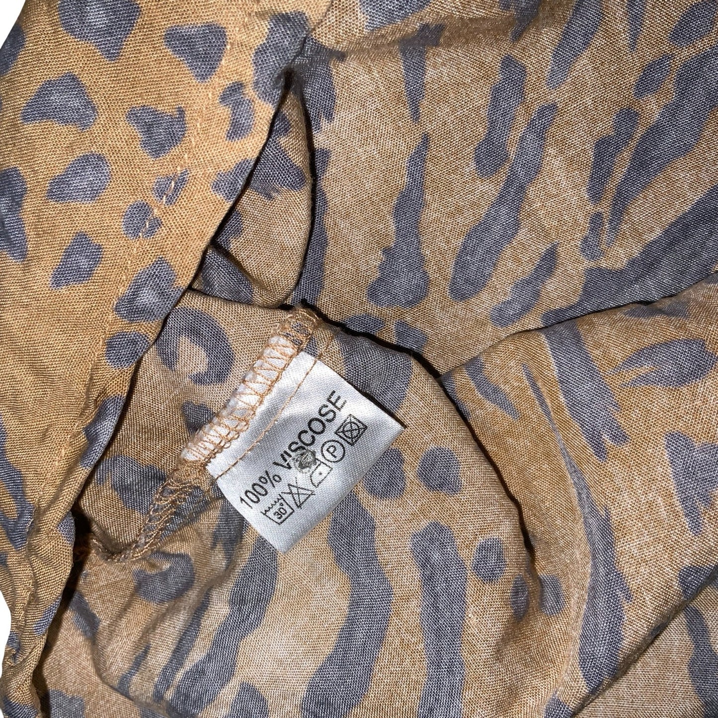 VTG 90s 'LINEA V' BROWN BLACK LEOPARD ANIMAL PRINT RETRO SHIRT BLOUSE UK 14/16