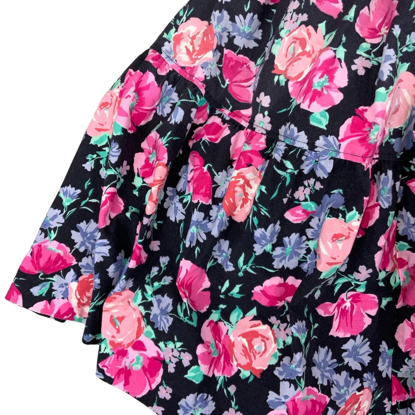 VTG 80s 90s 'LAURA ASHLEY' BLACK PINK RODE FLORAL A-LINE MIDI SWING DRESS S 10