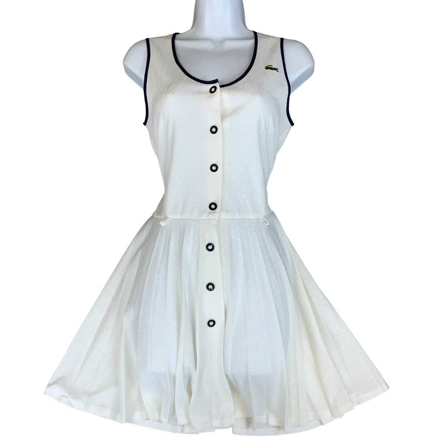 VTG 90s WHITE CHEMISE 'LACOSTE' PLEATED BUTTON-DOWN TENNIS MINI DRESS S 10