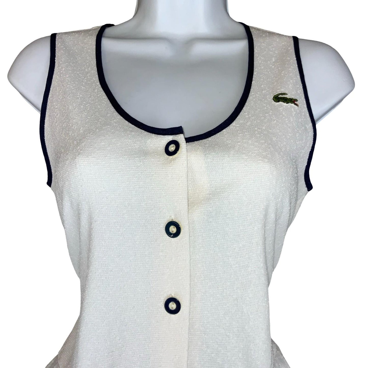 VTG 90s WHITE CHEMISE 'LACOSTE' PLEATED BUTTON-DOWN TENNIS MINI DRESS S 10