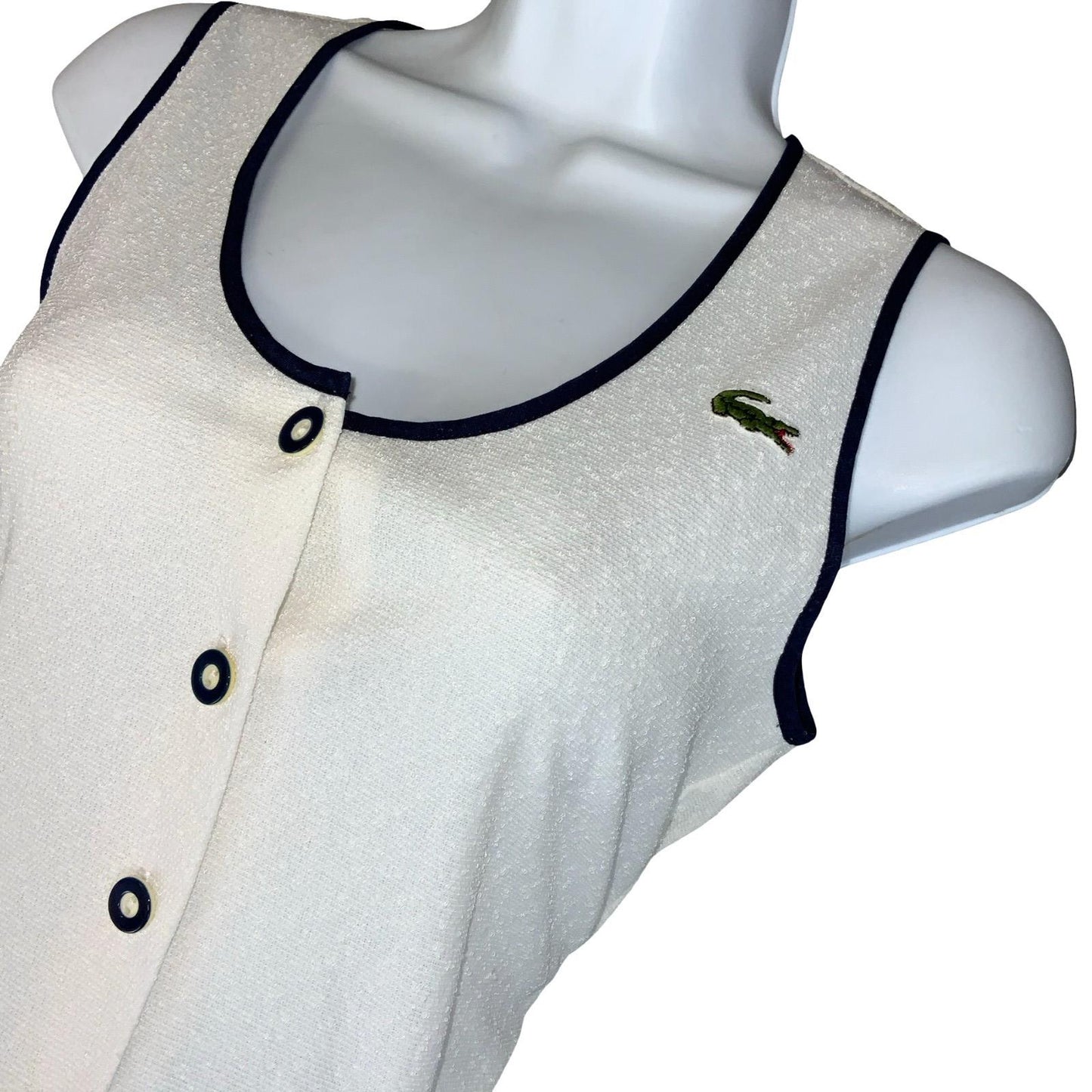 VTG 90s WHITE CHEMISE 'LACOSTE' PLEATED BUTTON-DOWN TENNIS MINI DRESS S 10