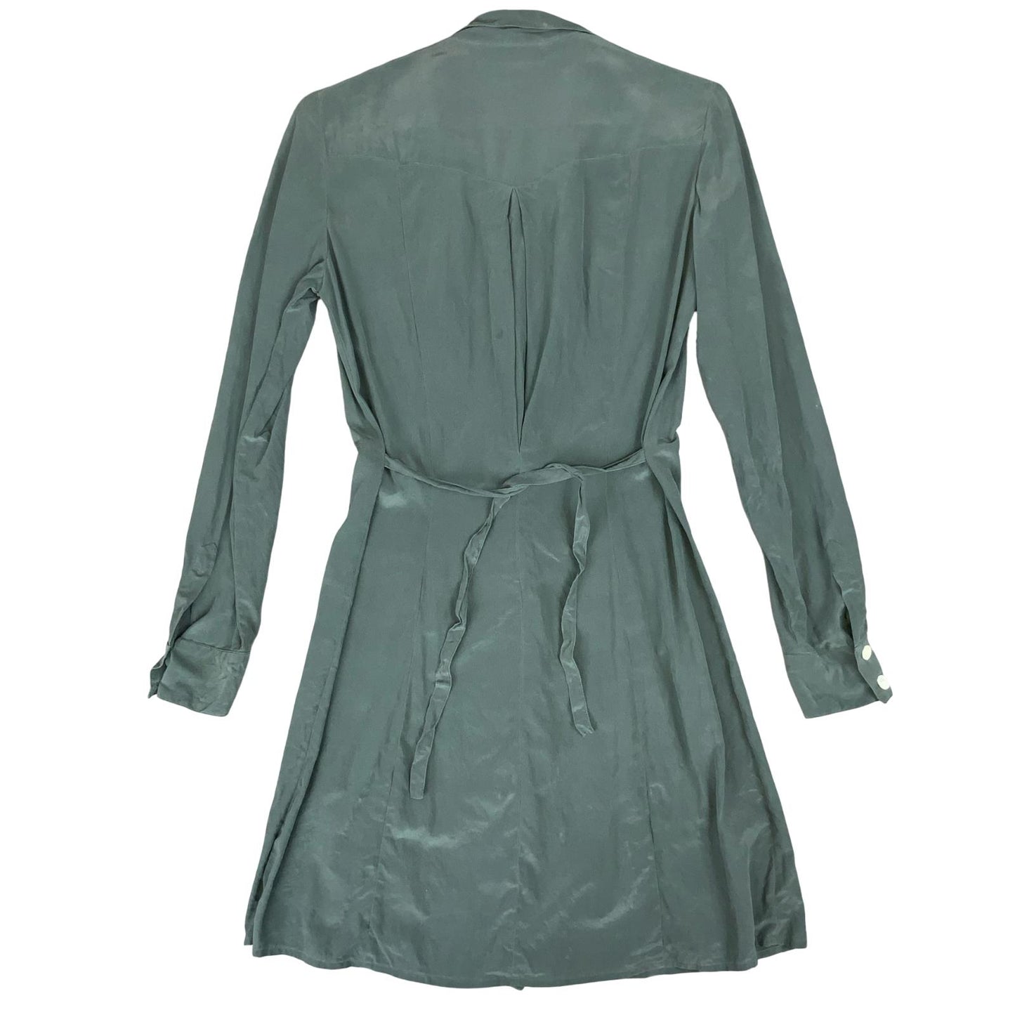 VTG 80s 'CACHAREL' GREEN LONG SLEEVED BUTTON DOWN CASUAL SILK SHIRT DRESS S 10