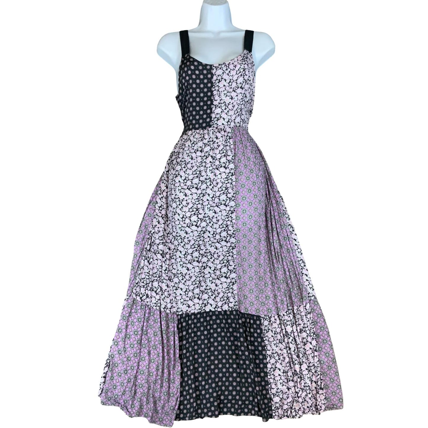 VTG 'VERA WANG' SIMPLY VERA PURPLE PINK BLACK FLORAL BOHO MAXI DRESS M 14