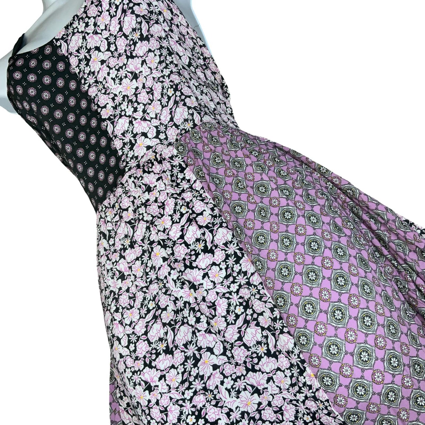 VTG 'VERA WANG' SIMPLY VERA PURPLE PINK BLACK FLORAL BOHO MAXI DRESS M 14