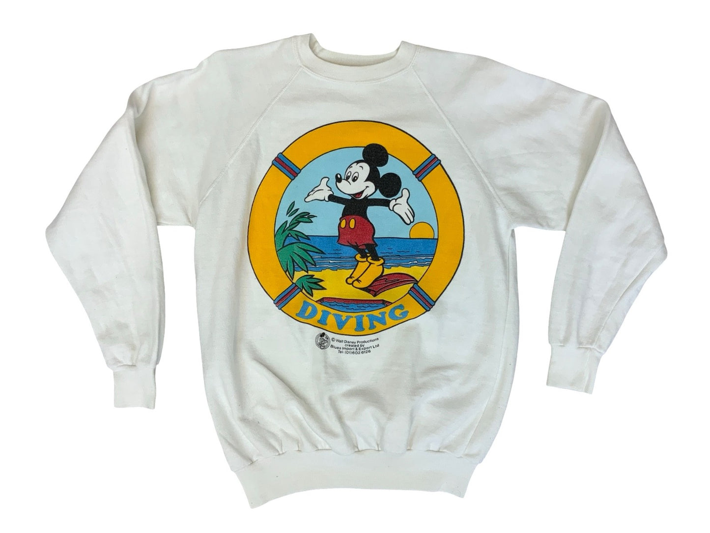 VTG 1980s MICKEY MOUSE WALT DISNEY SWEATSHIRT DIVING WHITE SMALL