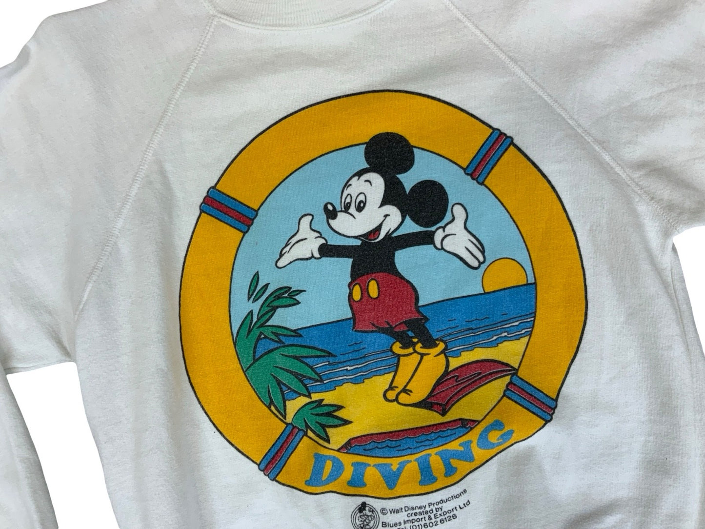 VTG 1980s MICKEY MOUSE WALT DISNEY SWEATSHIRT DIVING WHITE SMALL