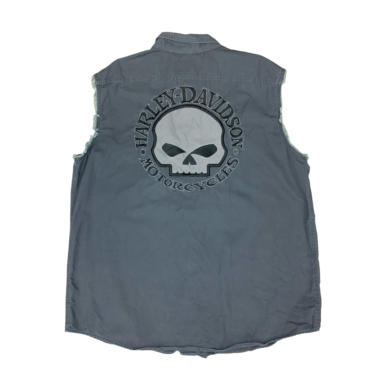 HARLEY DAVIDSON GREY BUTTON UP SLEEVELESS SHIRT EMBROIDERED DOUBLE SIDED XXL