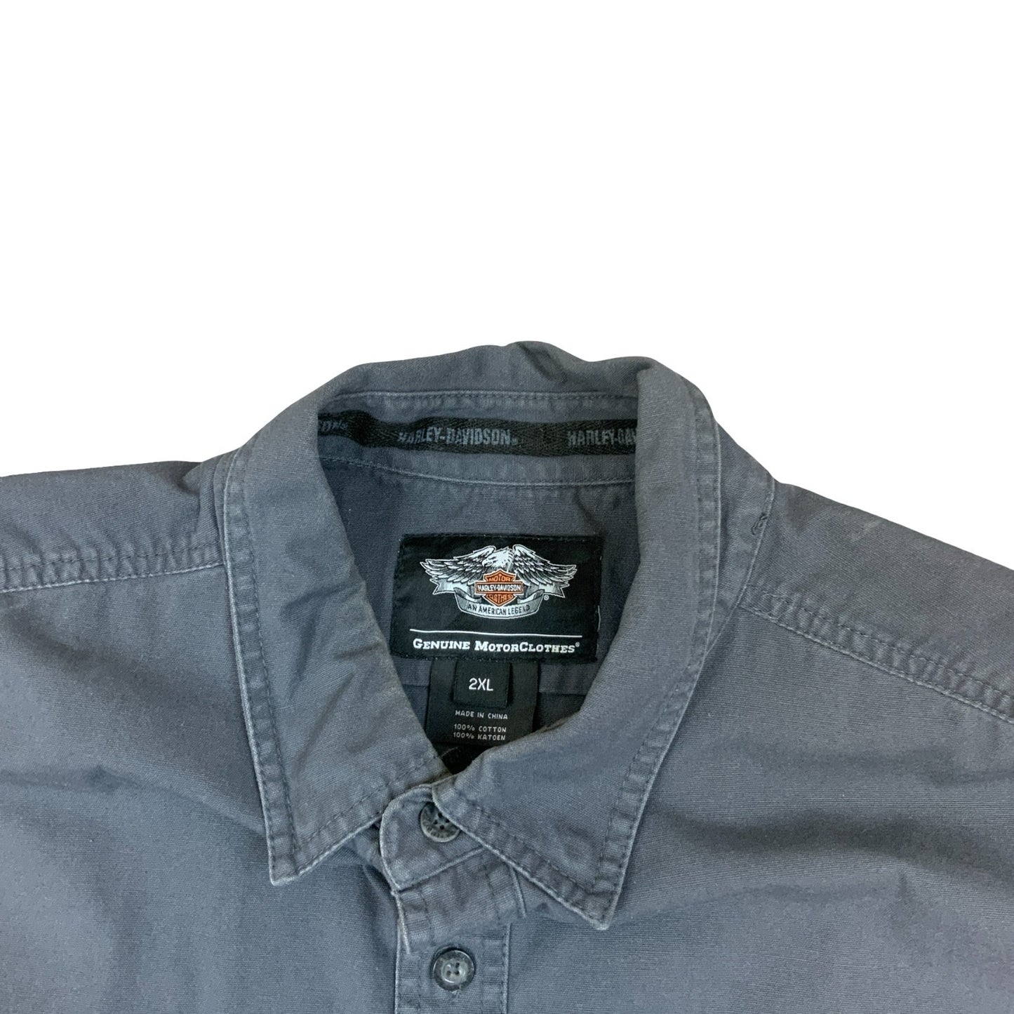 HARLEY DAVIDSON GREY BUTTON UP SLEEVELESS SHIRT EMBROIDERED DOUBLE SIDED XXL