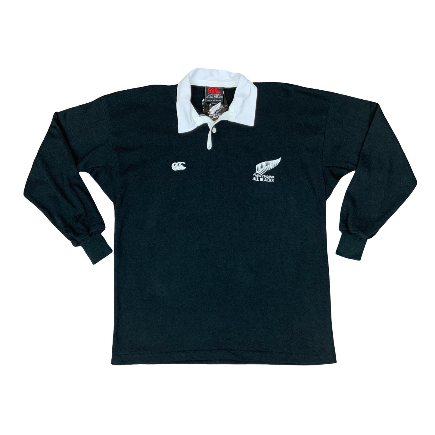 DEADSTOCK CANTERBURY OF NEW ZEALAND ALL BLACKS LONG SLEEVE RUGBY POLO SHIRT M