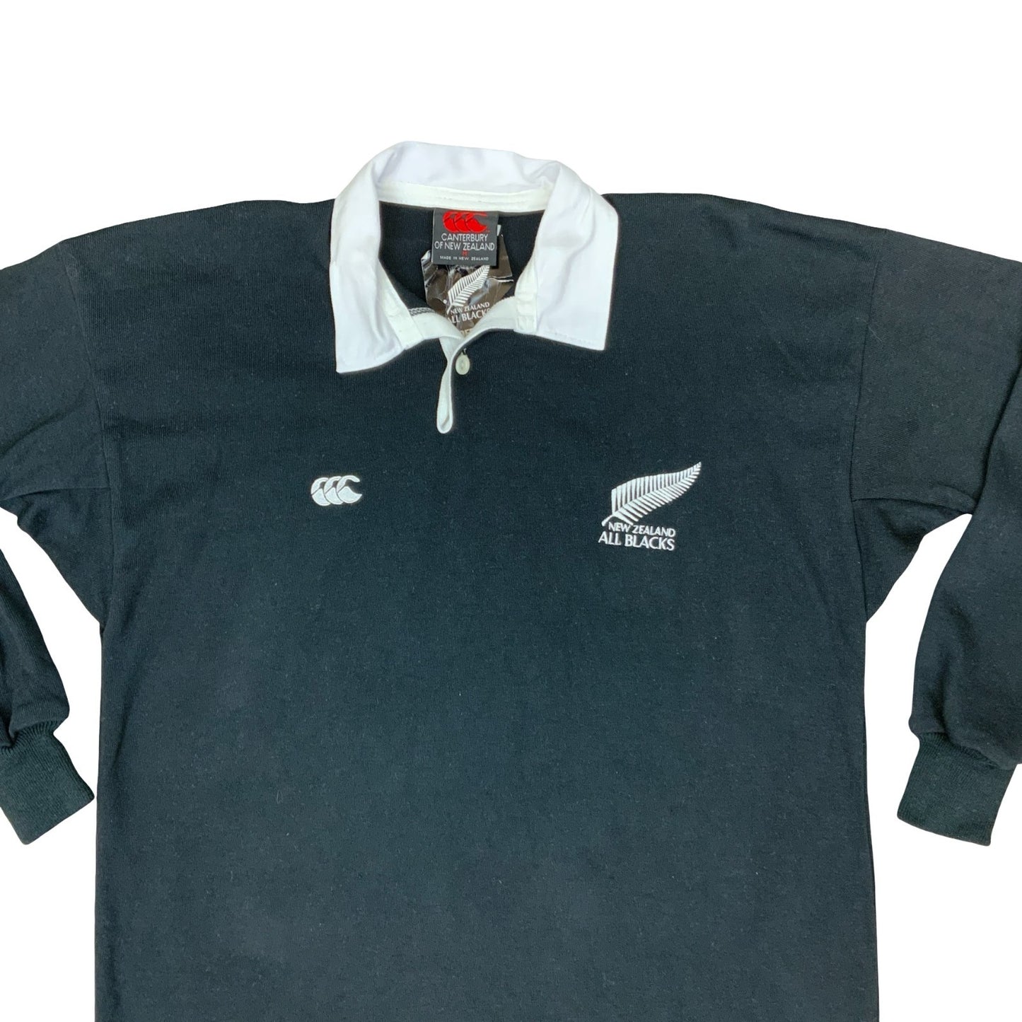 DEADSTOCK CANTERBURY OF NEW ZEALAND ALL BLACKS LONG SLEEVE RUGBY POLO SHIRT M