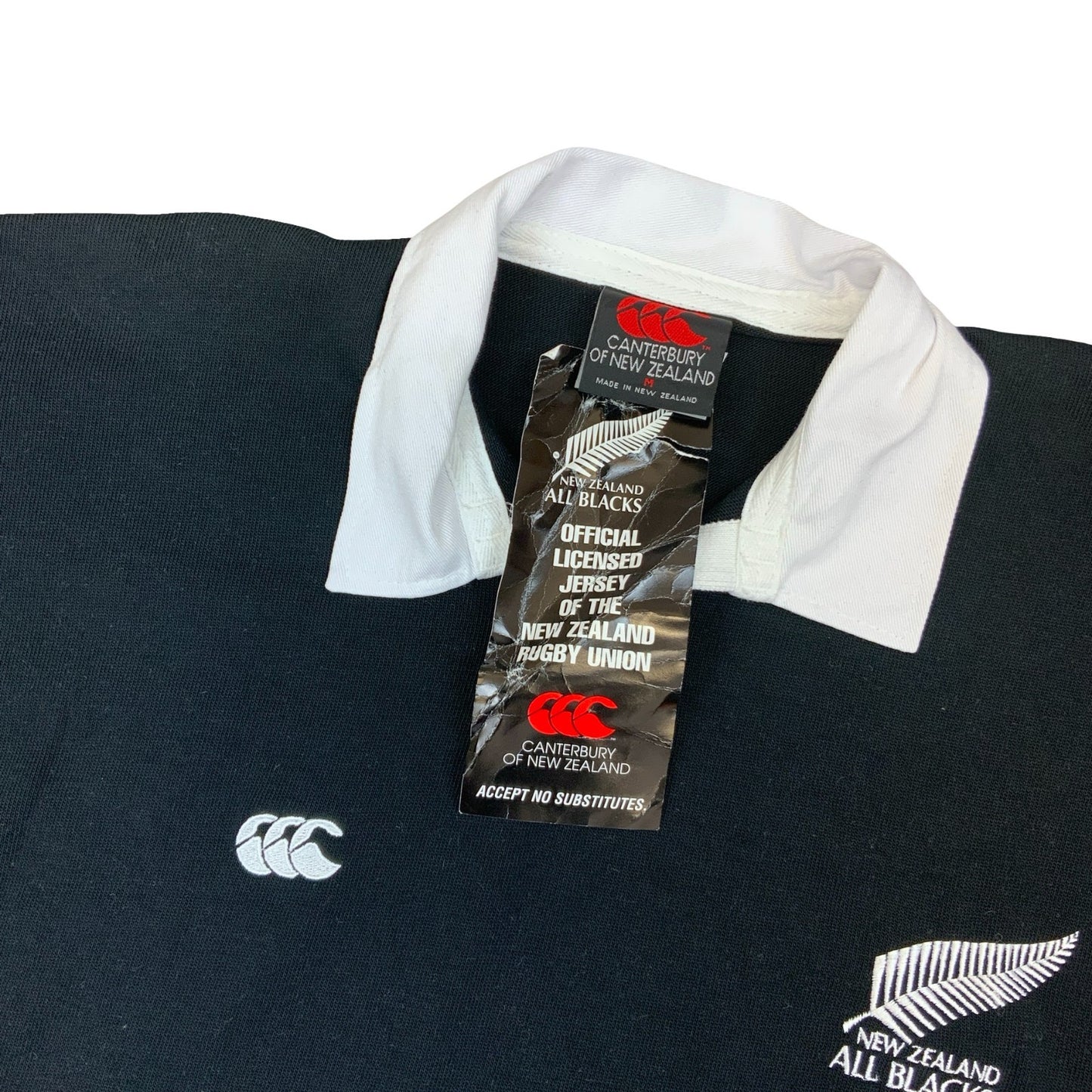 DEADSTOCK CANTERBURY OF NEW ZEALAND ALL BLACKS LONG SLEEVE RUGBY POLO SHIRT M
