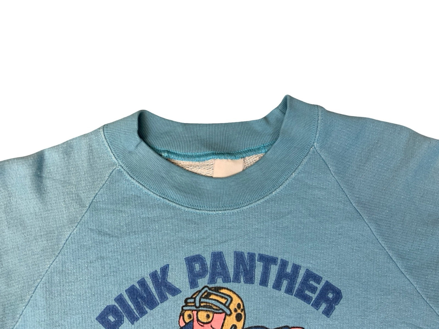 VTG 1970s PINK PANTHER AMERICAN FOOTBALL SWEATSHIRT REVERSE WEAVE BLUE SMALL