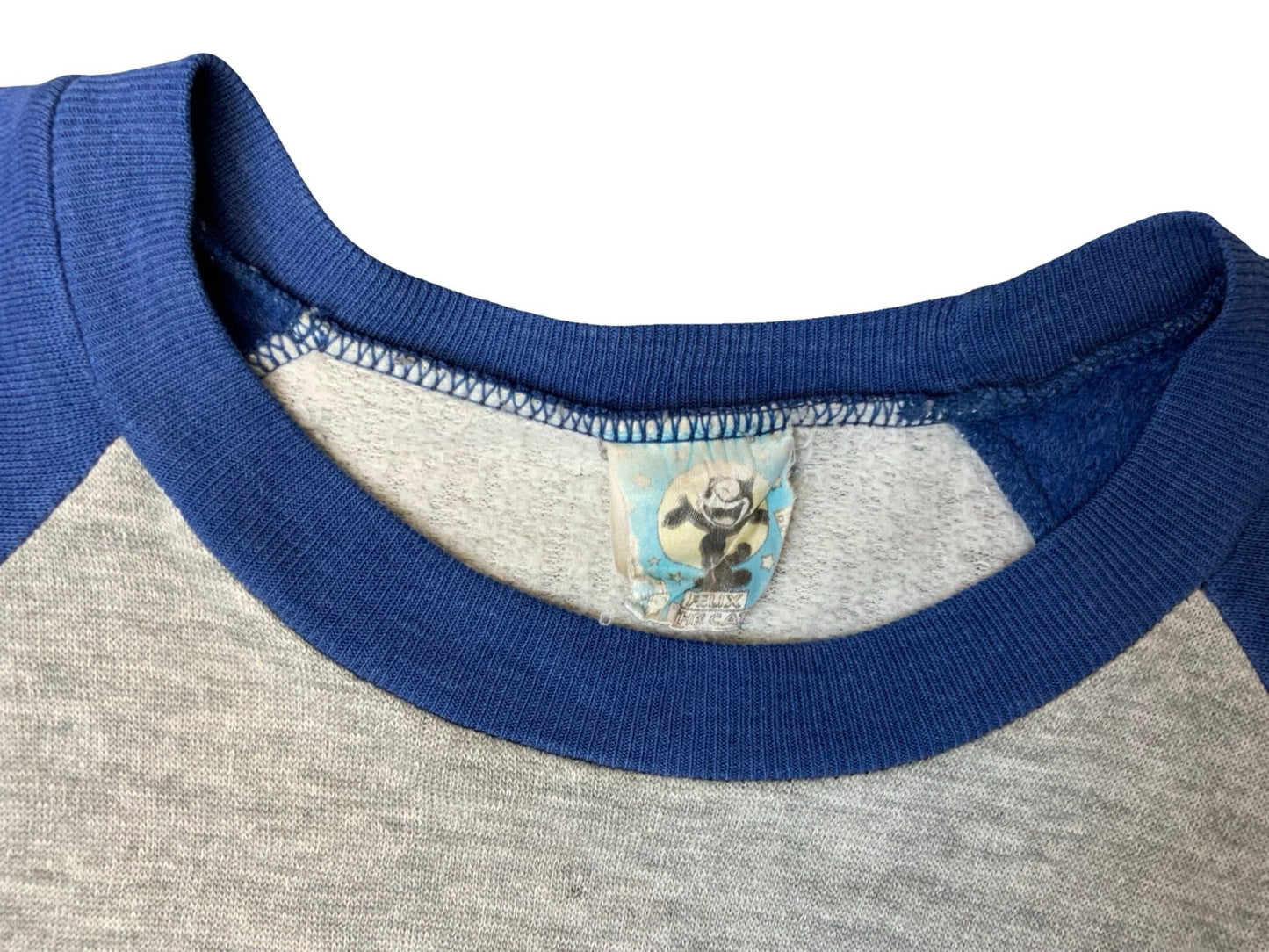 VTG 1984 GREY BLUE GENUINE FELIX THE CAT RAGLAN 80s BASEBALL SWEATSHIRT LARGE