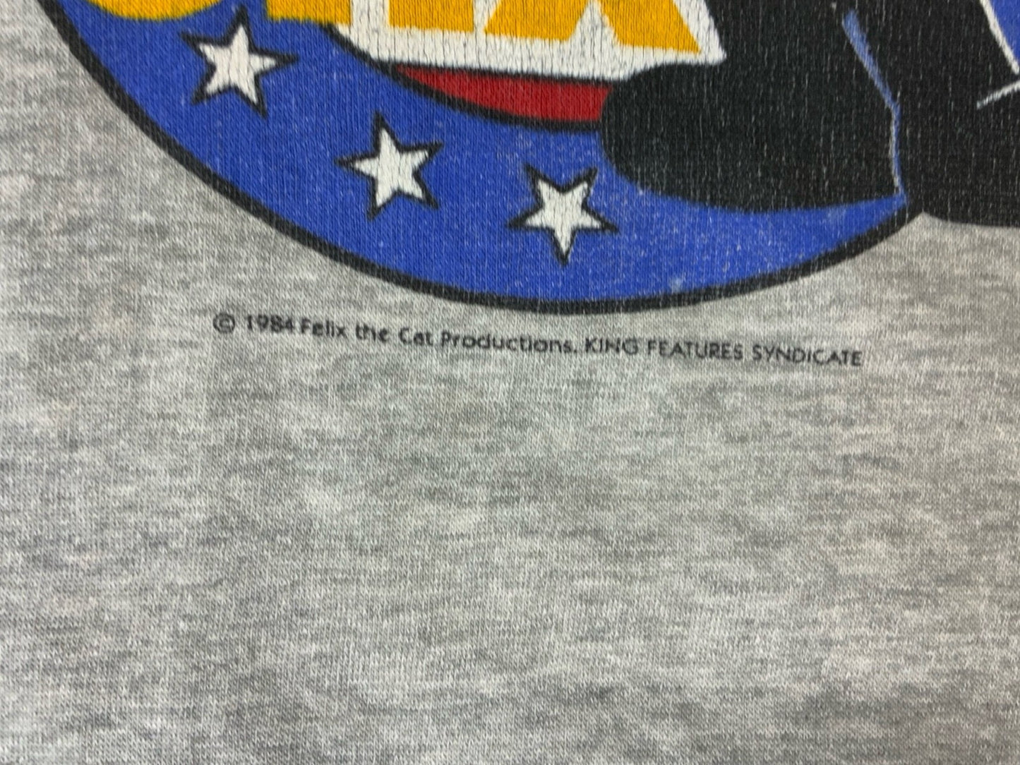 VTG 1984 GREY BLUE GENUINE FELIX THE CAT RAGLAN 80s BASEBALL SWEATSHIRT LARGE