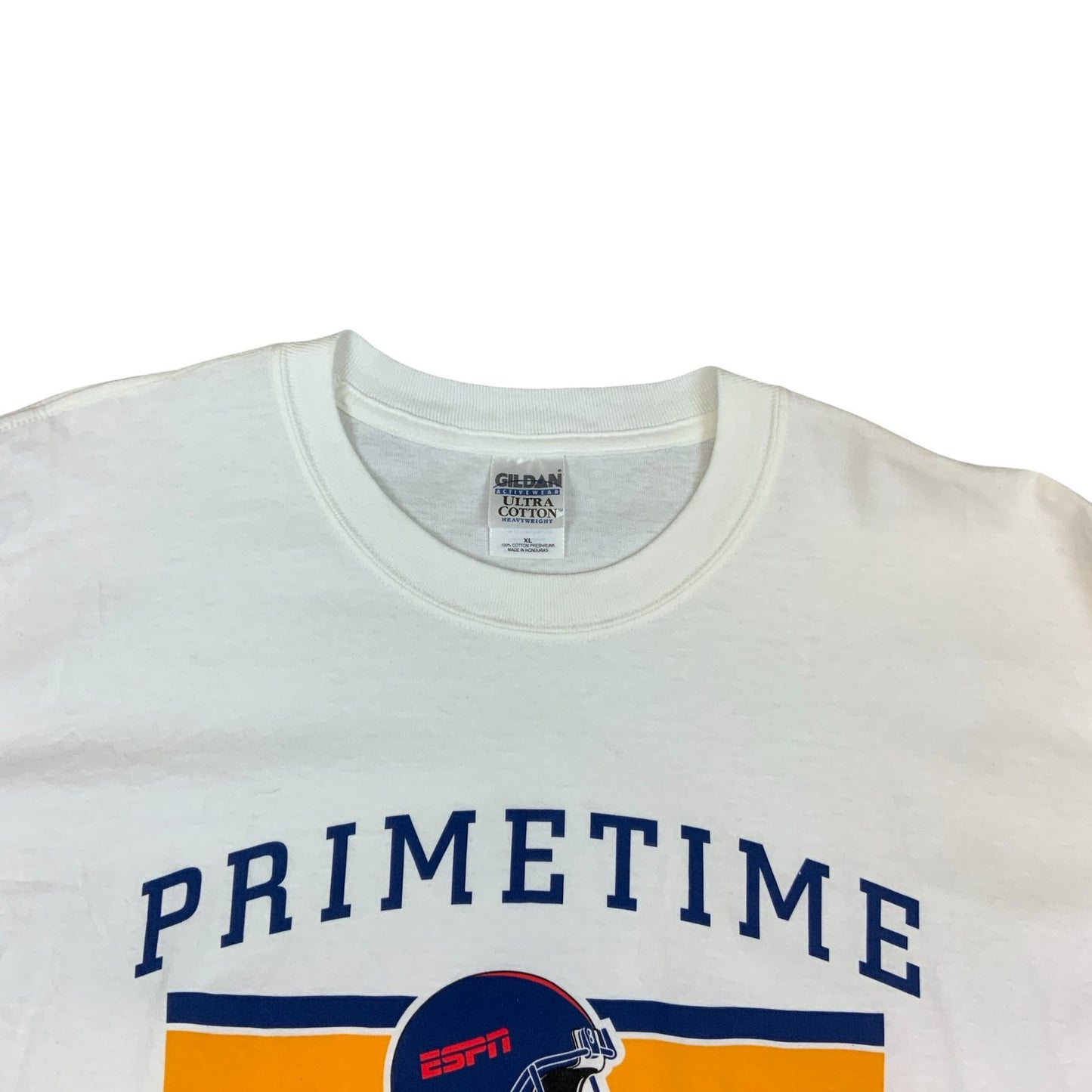 VTG GILDAN PRIMETIME ESPN FOOTBALL MILLER LITE WHITE GRAPHIC TEE EXTRA LARGE
