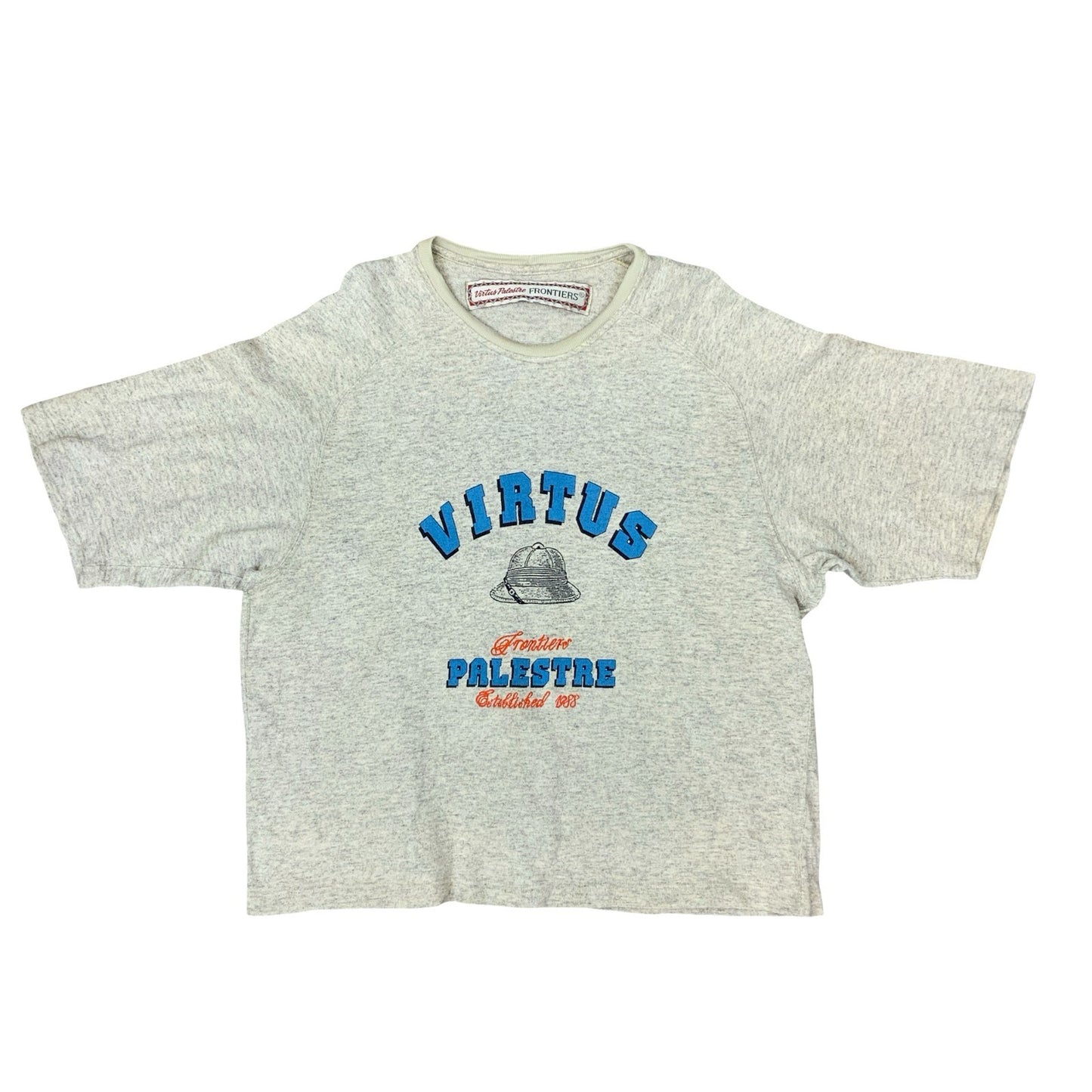 VTG 90S VIRTUS PALESTRE FRONTIERS GREY GRAPHIC T SHIRT LARGE