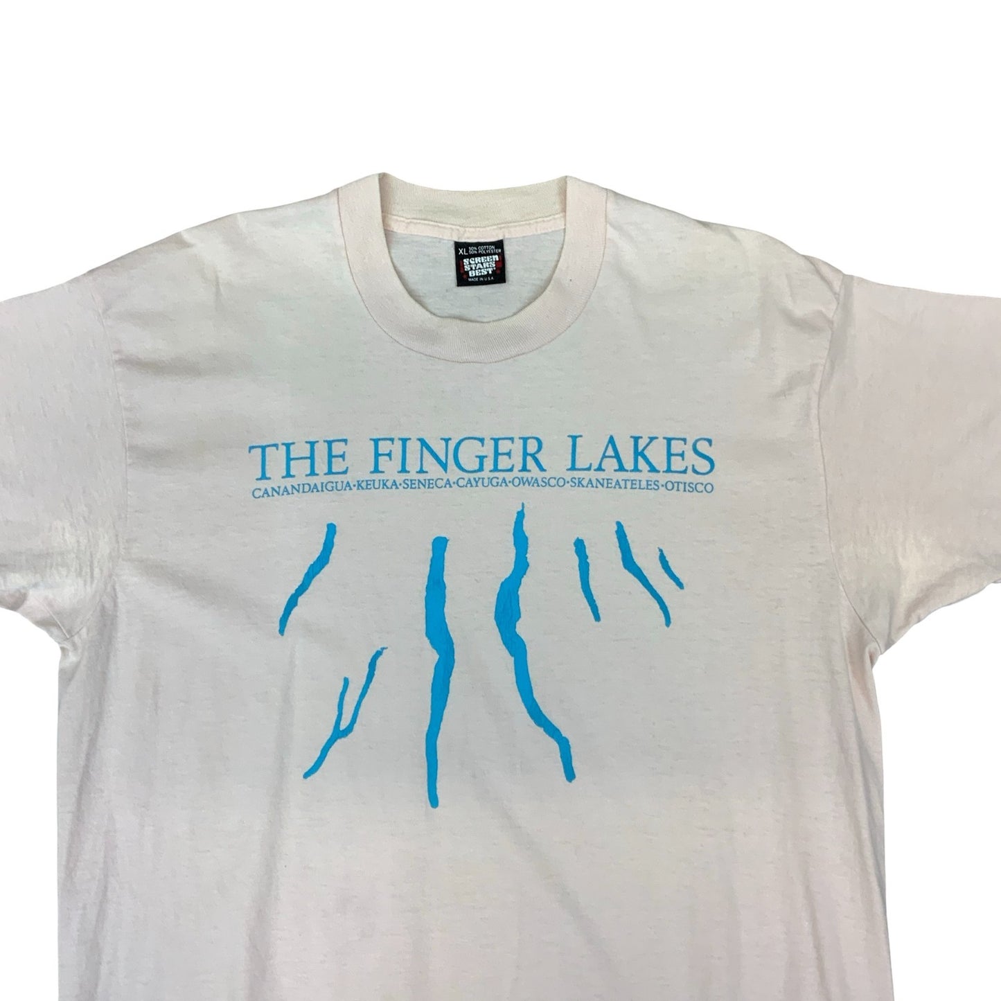 VTG 90S SCREEN STARS THE FINGER LAKES SINGLE STITCH PINK GRAPHIC T SHIRT XL