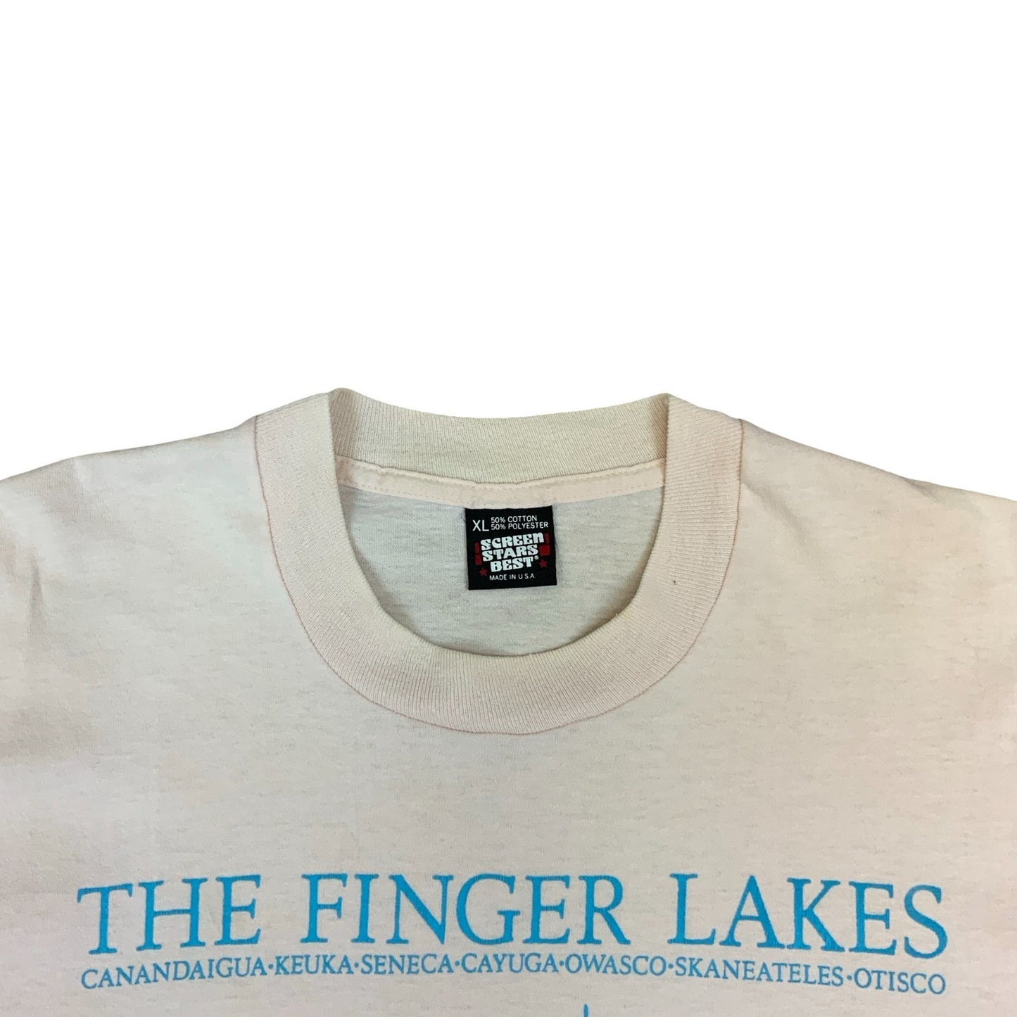 VTG 90S SCREEN STARS THE FINGER LAKES SINGLE STITCH PINK GRAPHIC T SHIRT XL