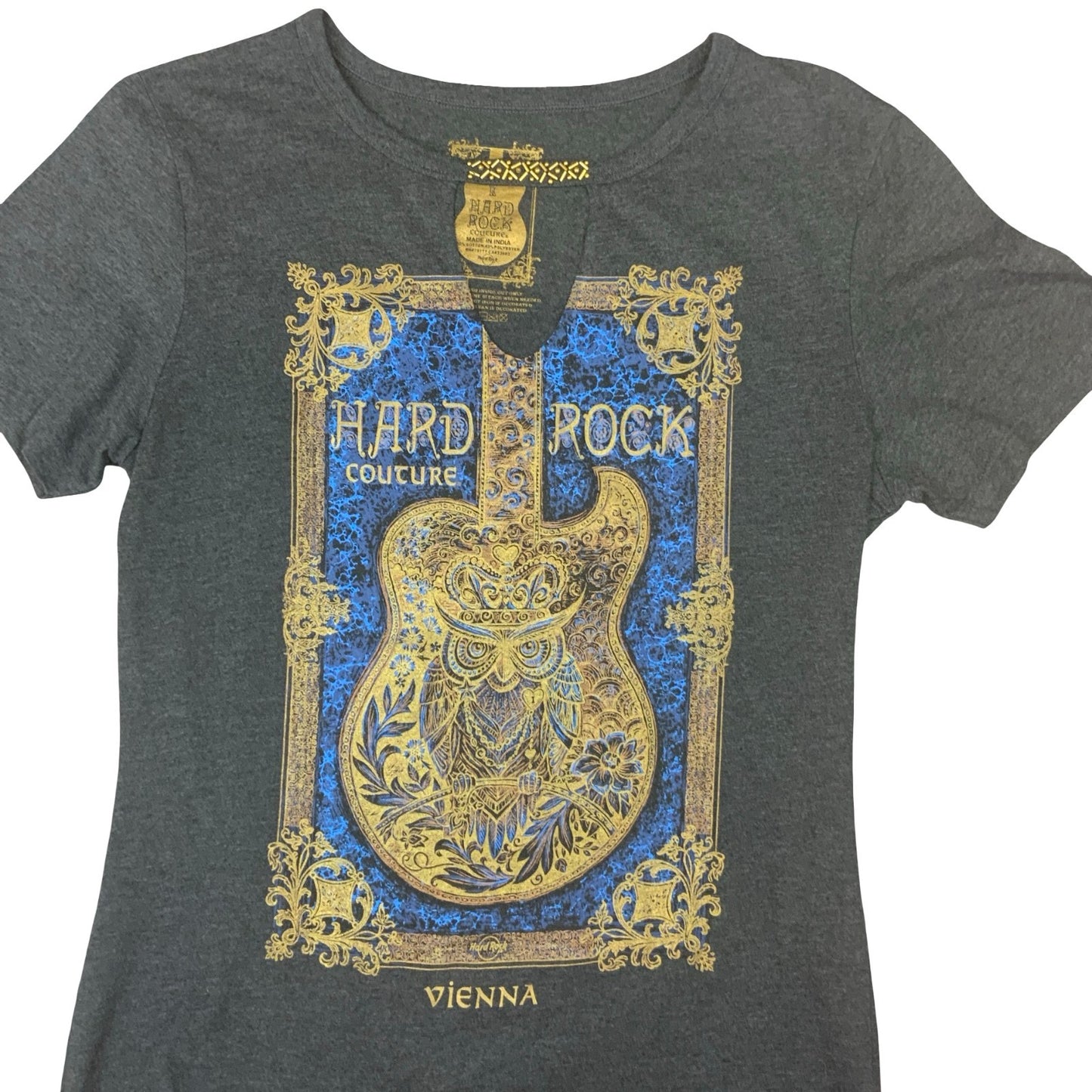 Y2K HARD ROCK CAFE COUTURE VIENNA AUSTRIA GREY GRAPHIC LADIES TEE UK 12