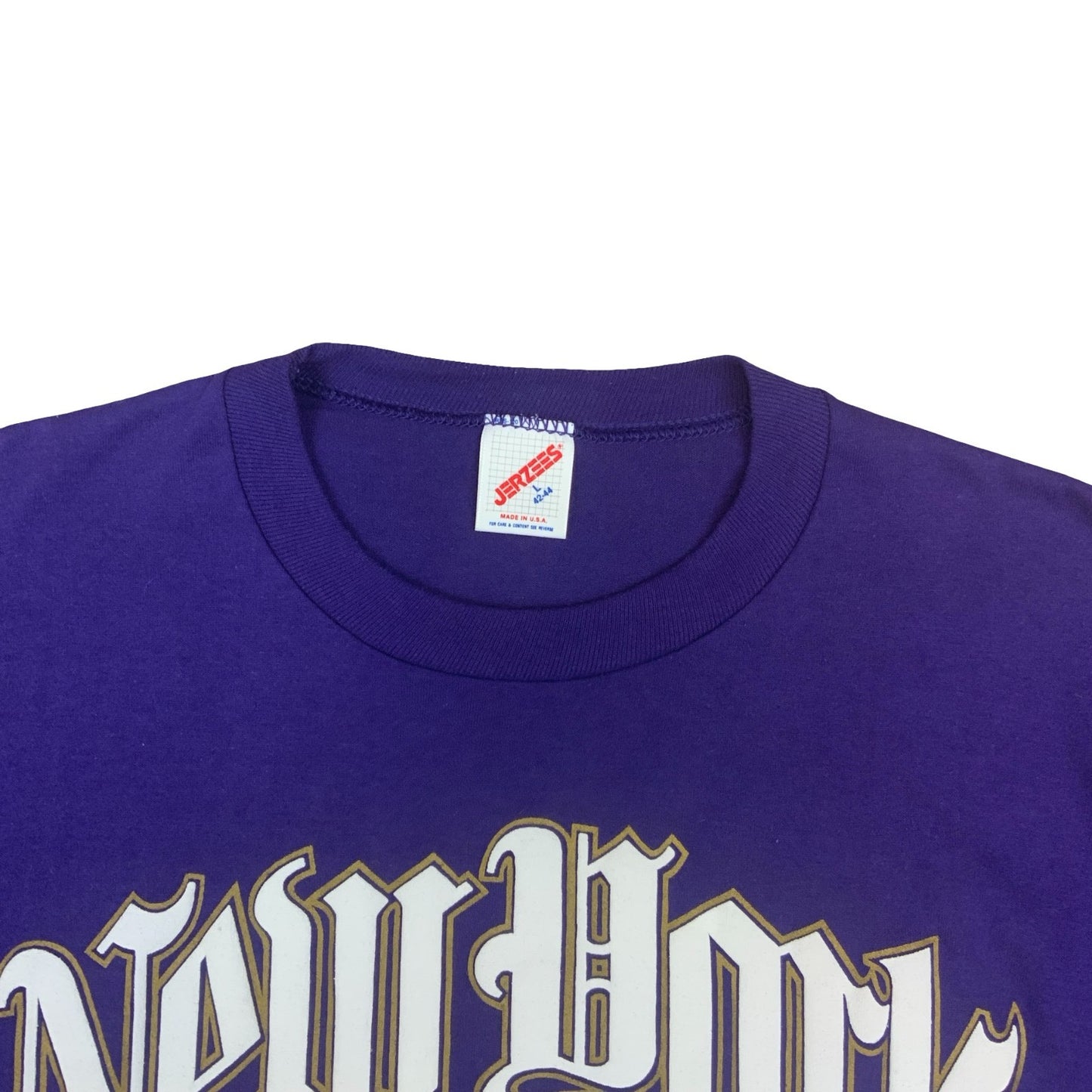 VTG 1991 JERZEES NEW YORK CITY USA PURPLE SINGLE STITCH GRAPHIC TEE LARGE