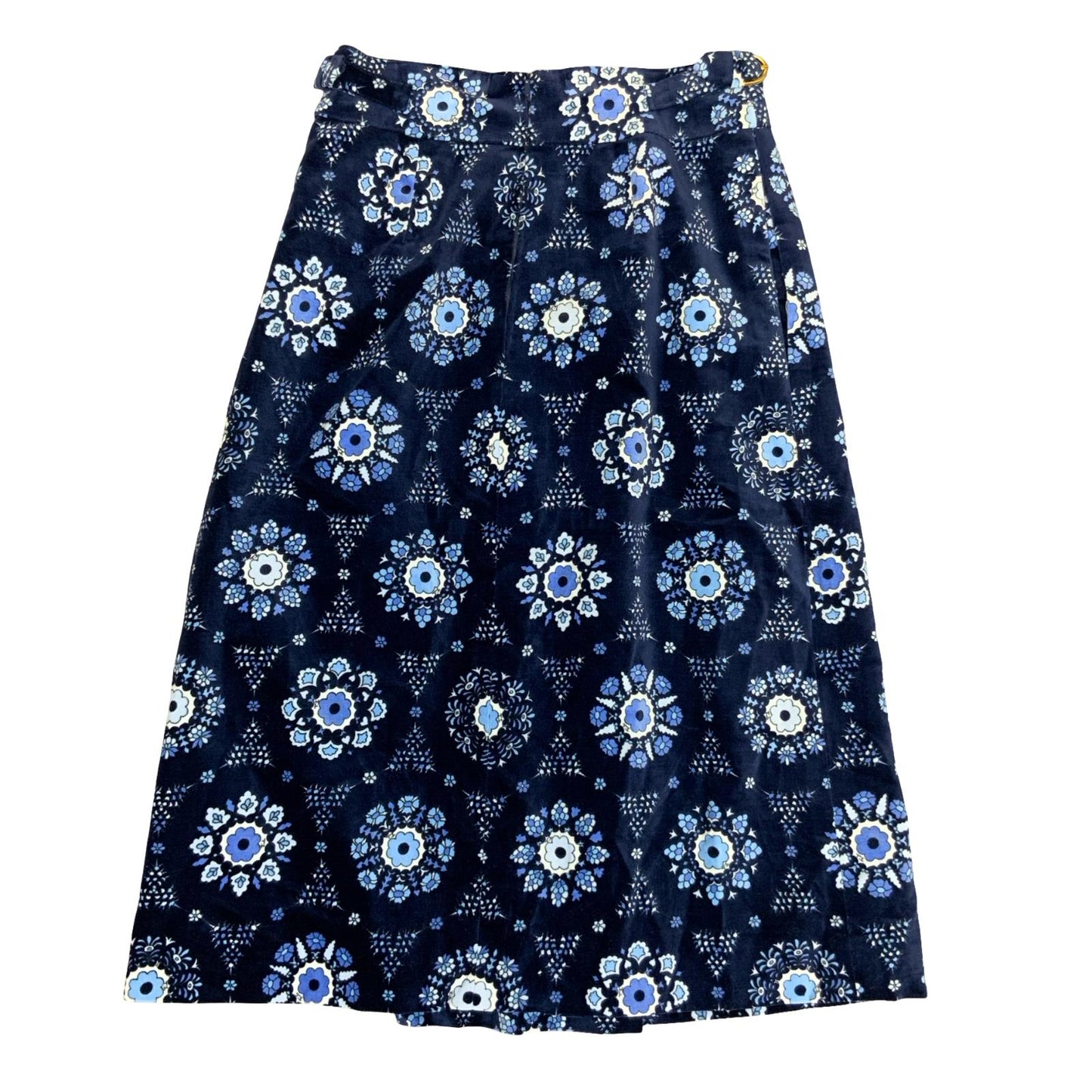 VTG 'EMILIO PUCCI' BLUE WHITE VELVET KALEIDOSCOPE FLORAL PATTERN MIDI SKIRT S 10