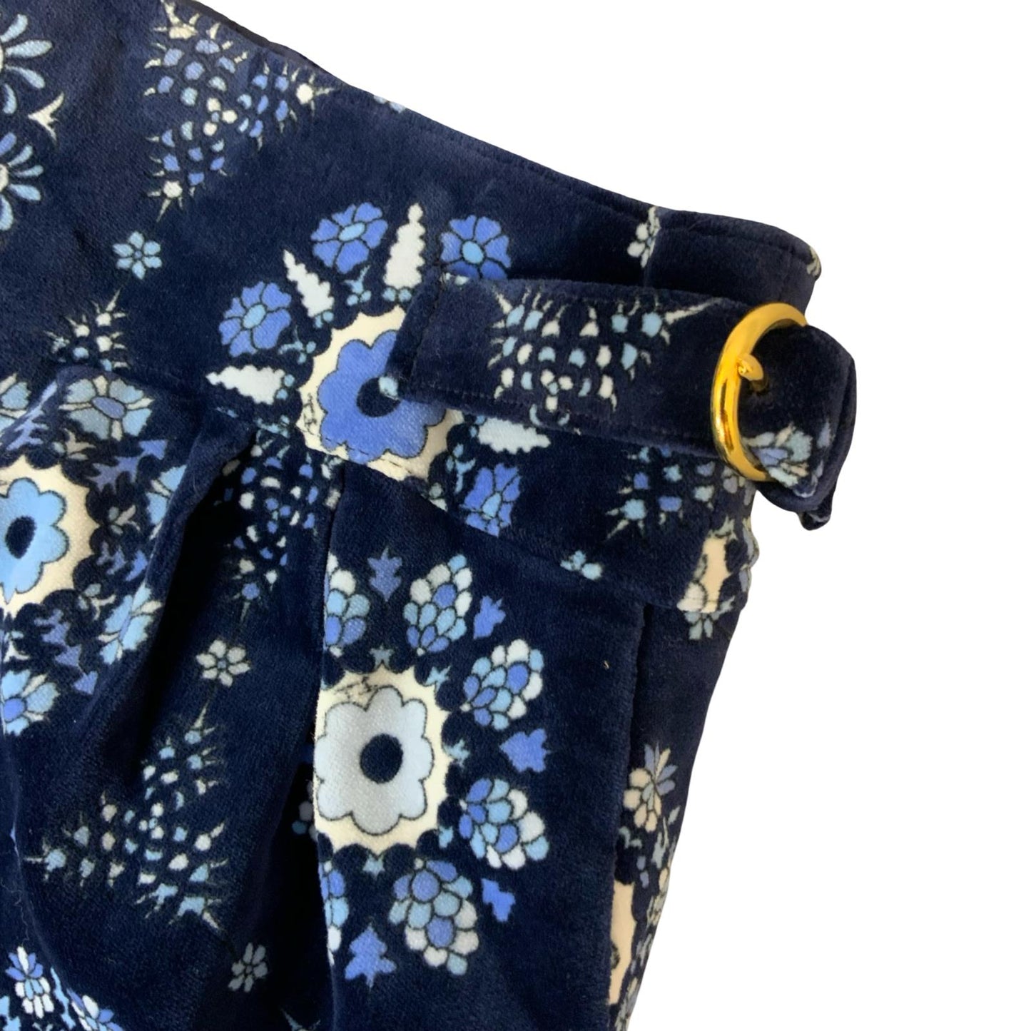 VTG 'EMILIO PUCCI' BLUE WHITE VELVET KALEIDOSCOPE FLORAL PATTERN MIDI SKIRT S 10
