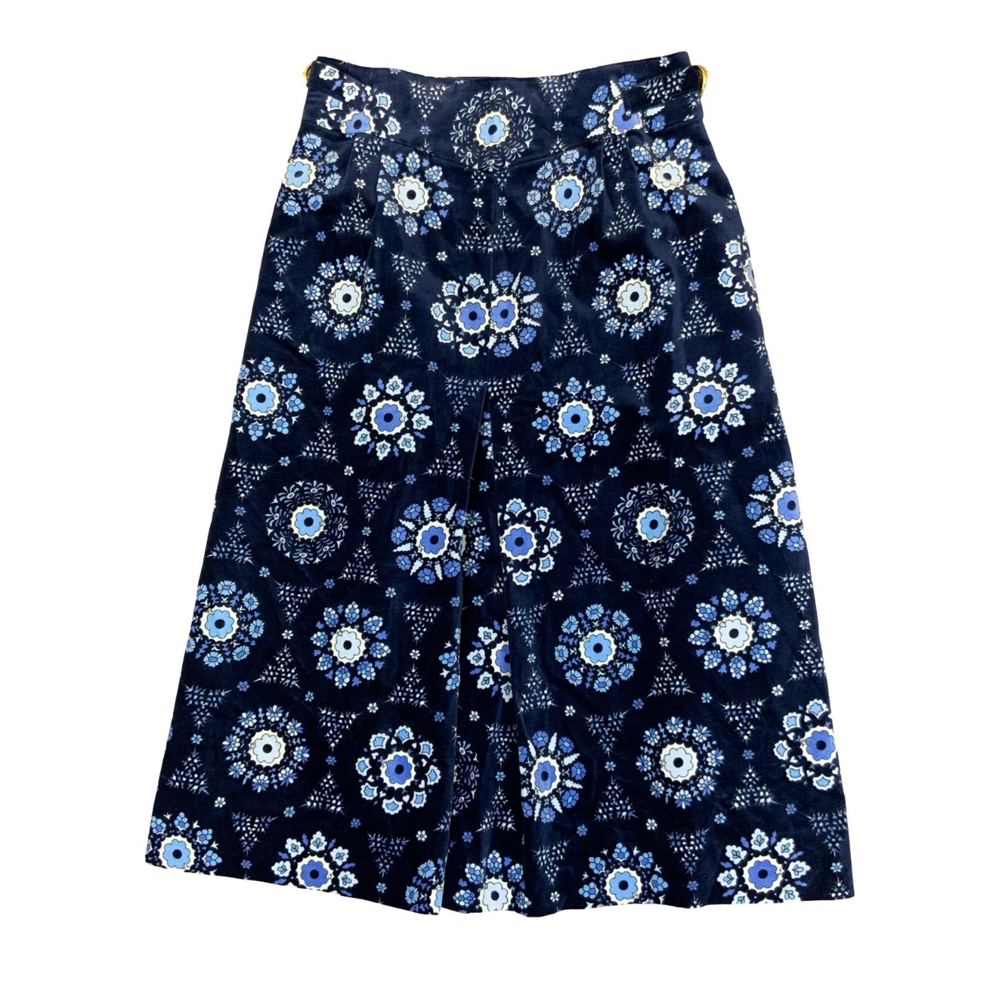 VTG 'EMILIO PUCCI' BLUE WHITE VELVET KALEIDOSCOPE FLORAL PATTERN MIDI SKIRT S 10