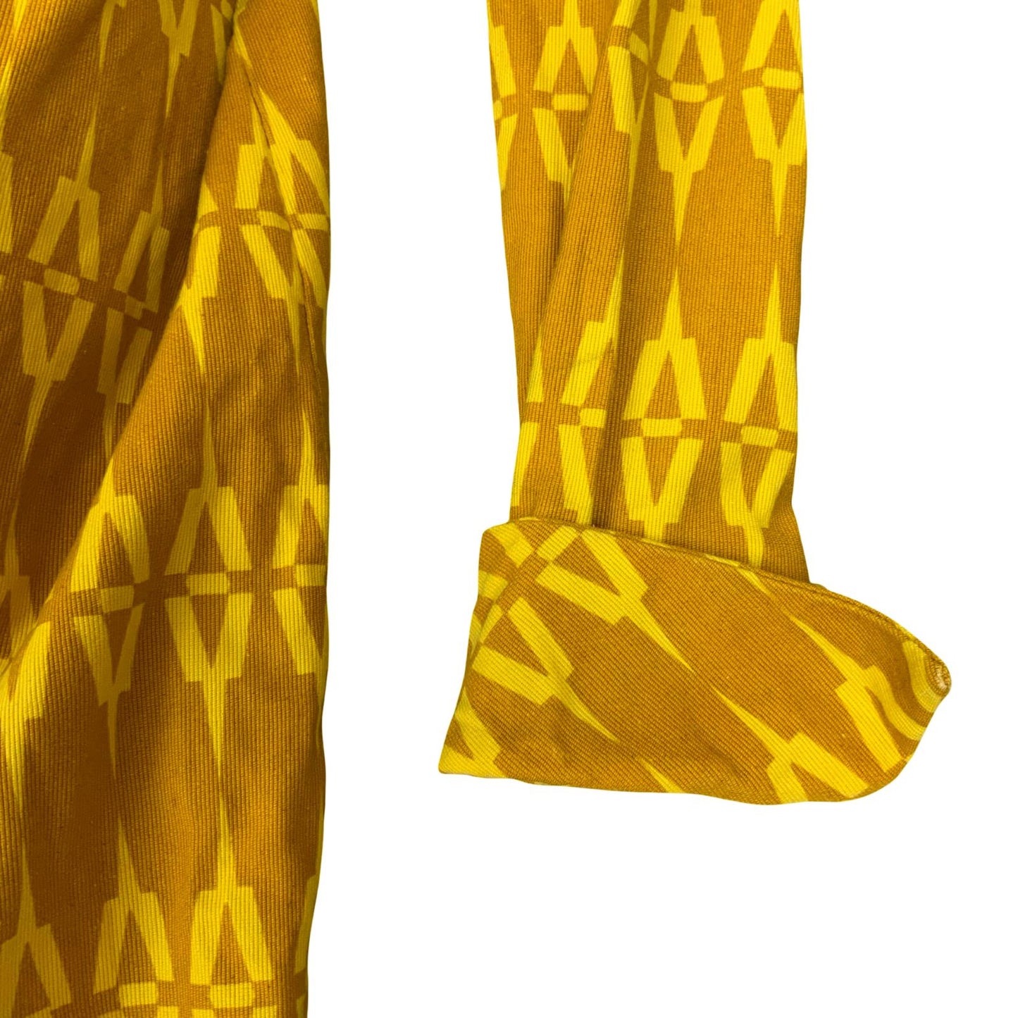 VTG 60s 70s 'JOLLY' YELLOW GOLD GEOMETRIC PATTERN LONG SLEEVED SHIFT DRESS M 12