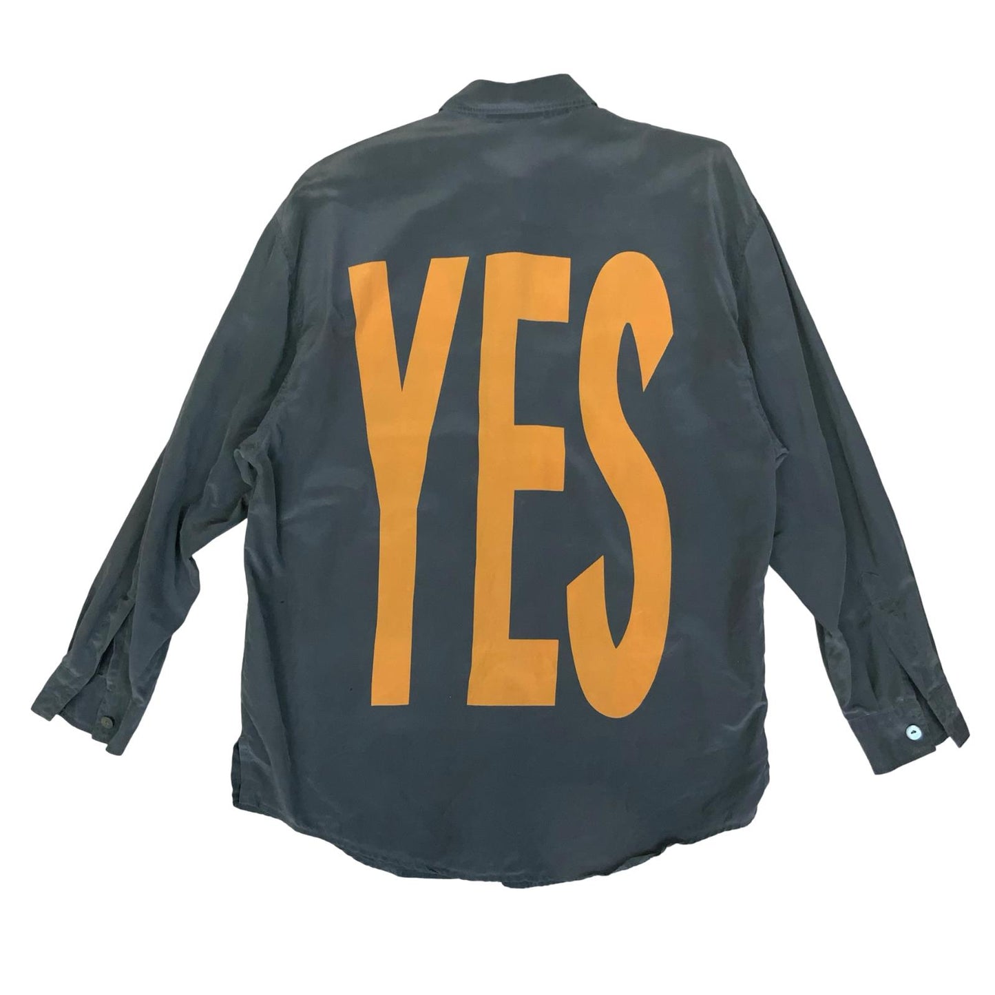 VTG 80s 'OTTO KERN' GREN OVERSIZED YES NO GRAPHIC PUNK SILK STATEMENT SHIRT L