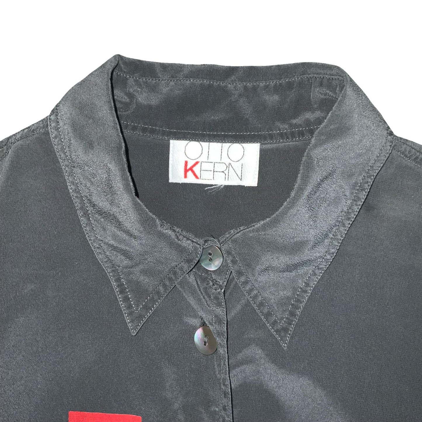 VTG 80s 'OTTO KERN' GREN OVERSIZED YES NO GRAPHIC PUNK SILK STATEMENT SHIRT L