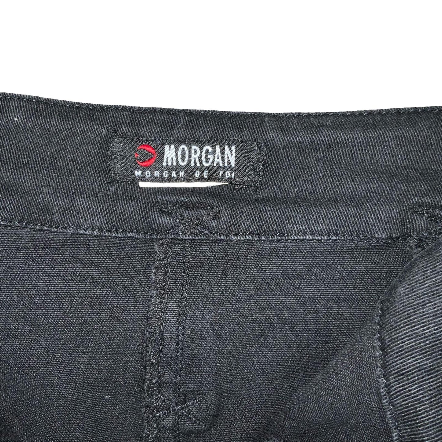 VTG 90s y2k 'MORGAN DE TOI' BLACK MID-RISE BELTED DENIM CARGO PENCIL SKIRT S 10