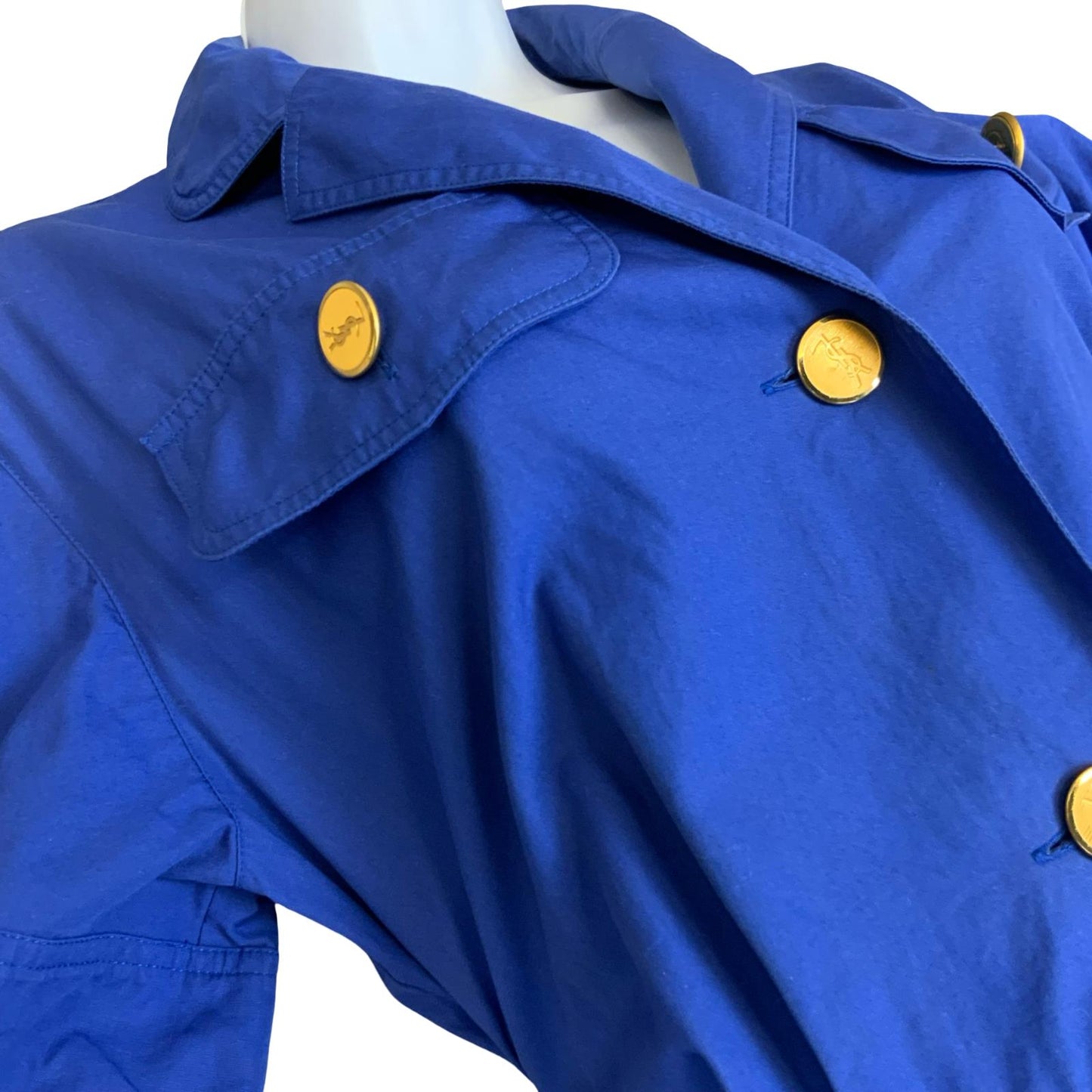 VTG 80s 'YVES SAINT LAURENT' BLUE SHORT SLEEVED LINEN A-LINE PLEATED DRESS M 14