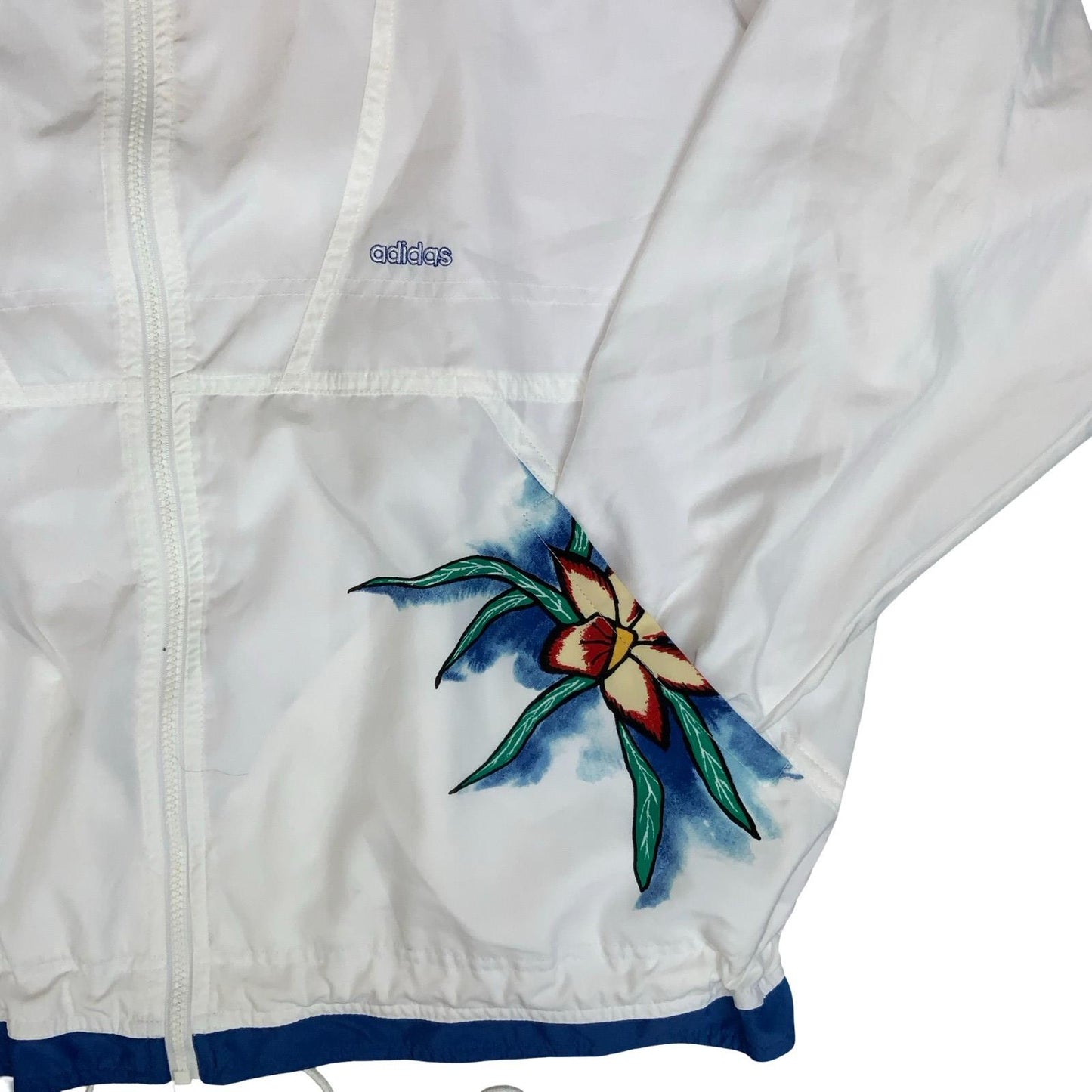VTG 90s 'ADIDAS STEFFI GRAF' BLUE WHITE FLOWER WOMENS TRACK WINDBREAKER JACKET