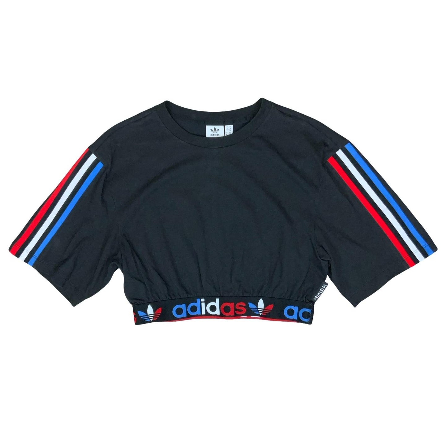 VTG 90s 'ADIDAS' PRIMEBLUE BLACK STRIPED SUSTAINABLE RECYCLED PLASTIC CROP TOP S