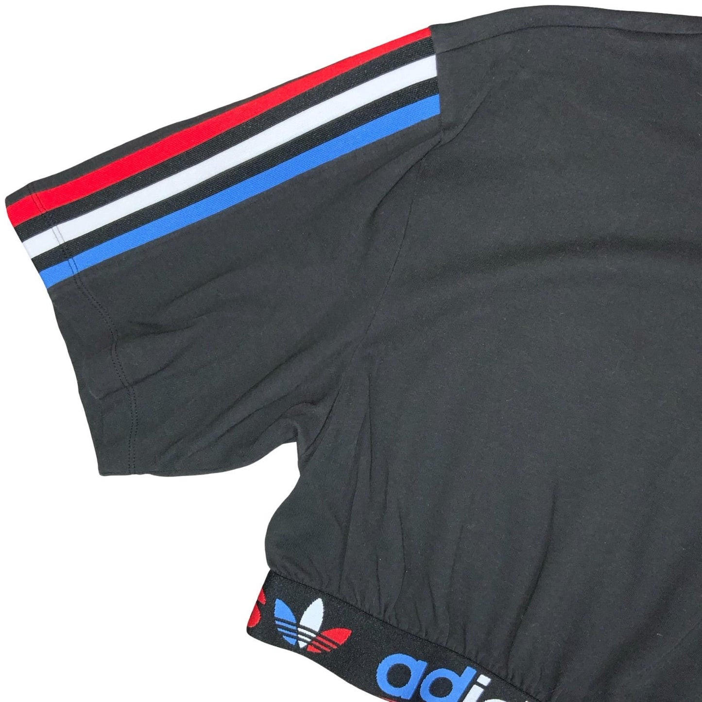 VTG 90s 'ADIDAS' PRIMEBLUE BLACK STRIPED SUSTAINABLE RECYCLED PLASTIC CROP TOP S
