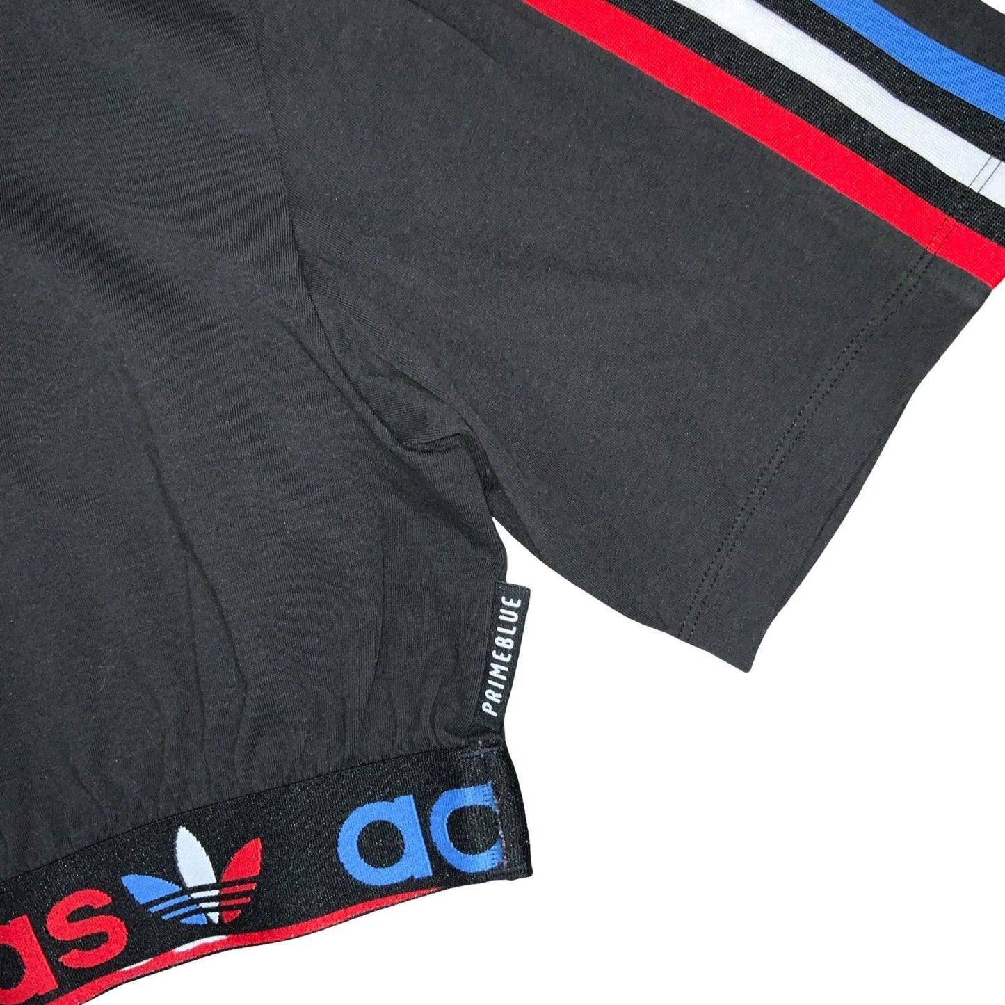 VTG 90s 'ADIDAS' PRIMEBLUE BLACK STRIPED SUSTAINABLE RECYCLED PLASTIC CROP TOP S