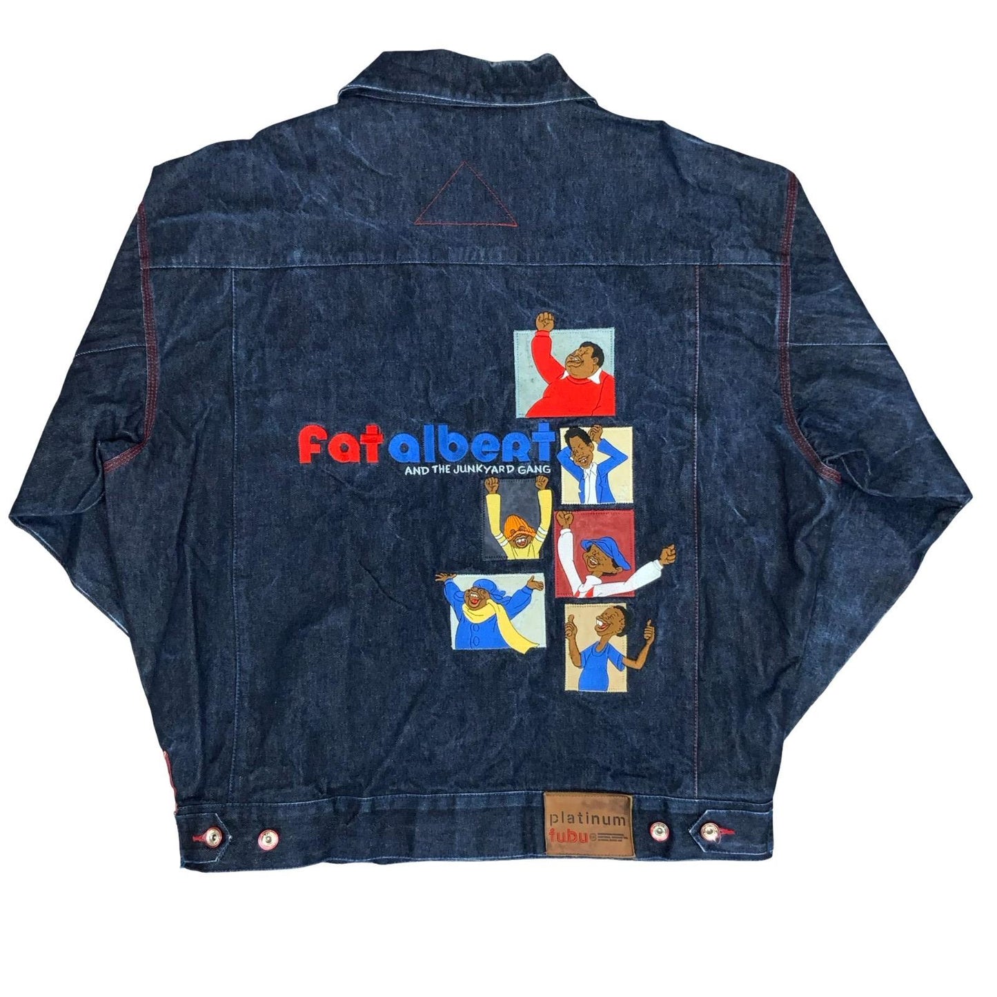 VTG RARE PLATINUM RUBY BLUE EMBROIDERED FAT ALBERT AND THE GANG DENIM JACKET 3XL