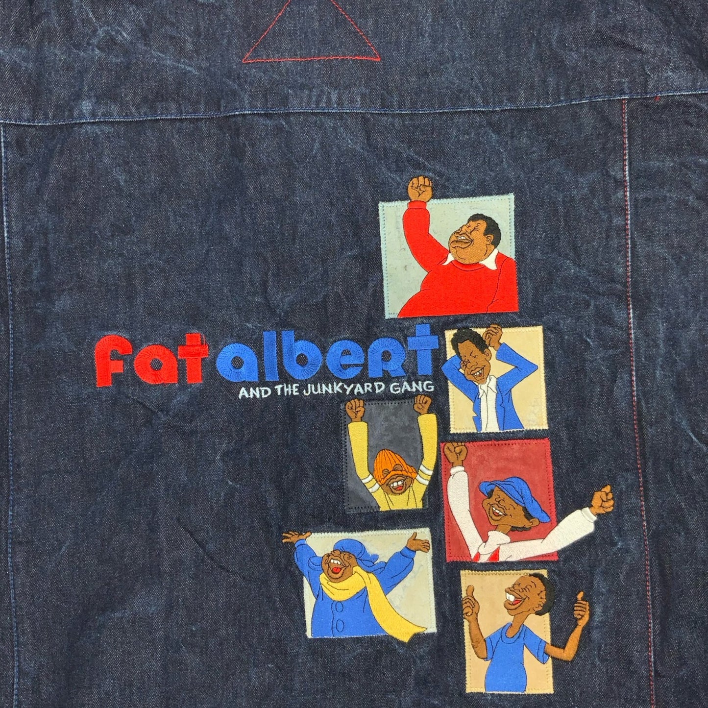 VTG RARE PLATINUM RUBY BLUE EMBROIDERED FAT ALBERT AND THE GANG DENIM JACKET 3XL