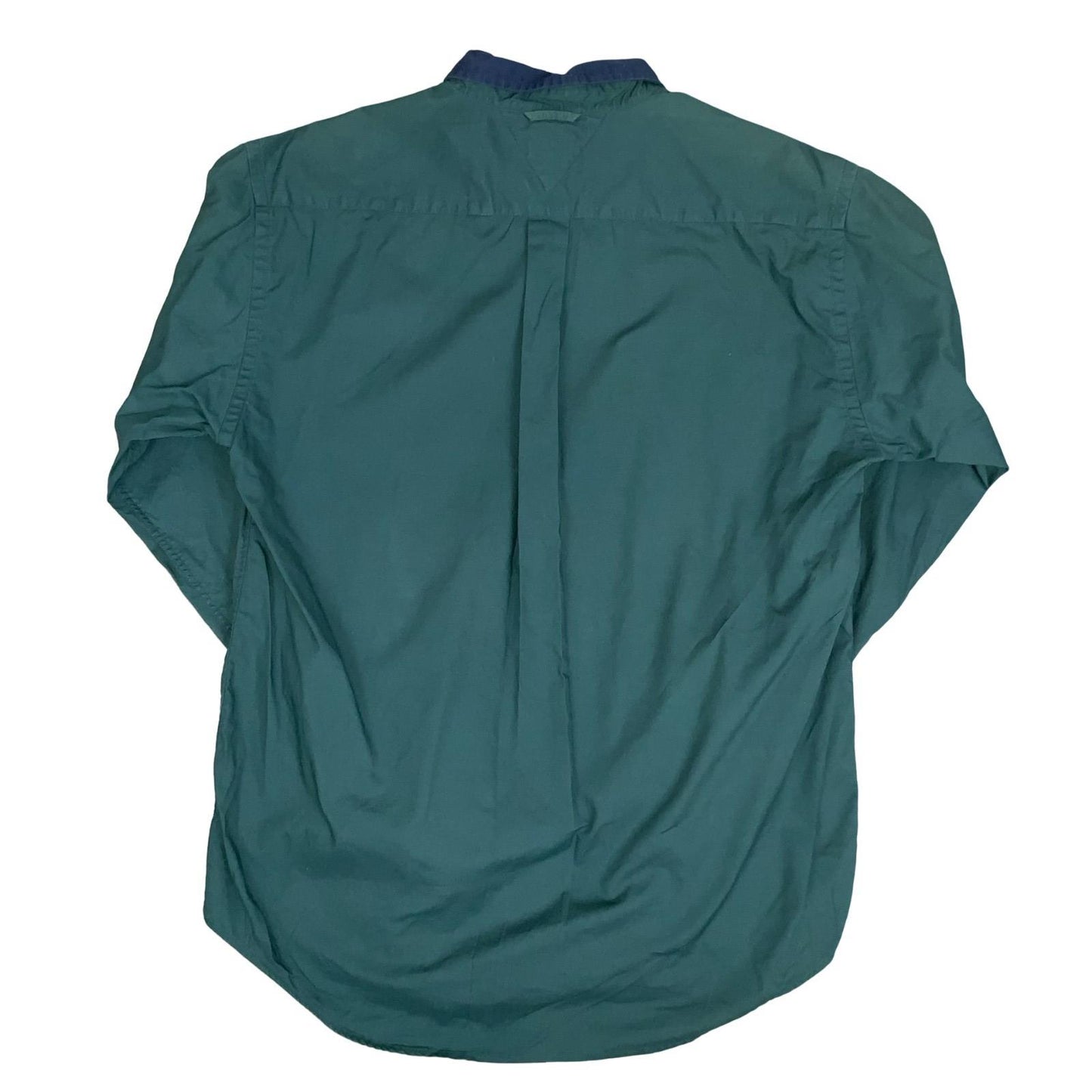VTG 90s 'TOMMY HILFIGER' COTTON GREEN BLUE AMERICAN FLAG BUTTON-DOWN SHIRT L