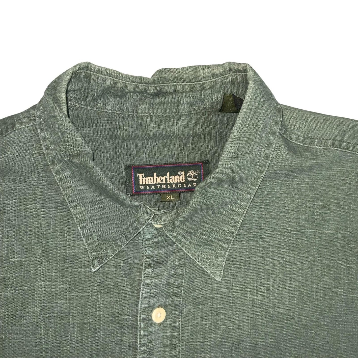 'TIMBERLAND' WEATHERGEAR GREEN LINEN COTTON BUTTON-UP LONG SLEEVED SHIRT XL