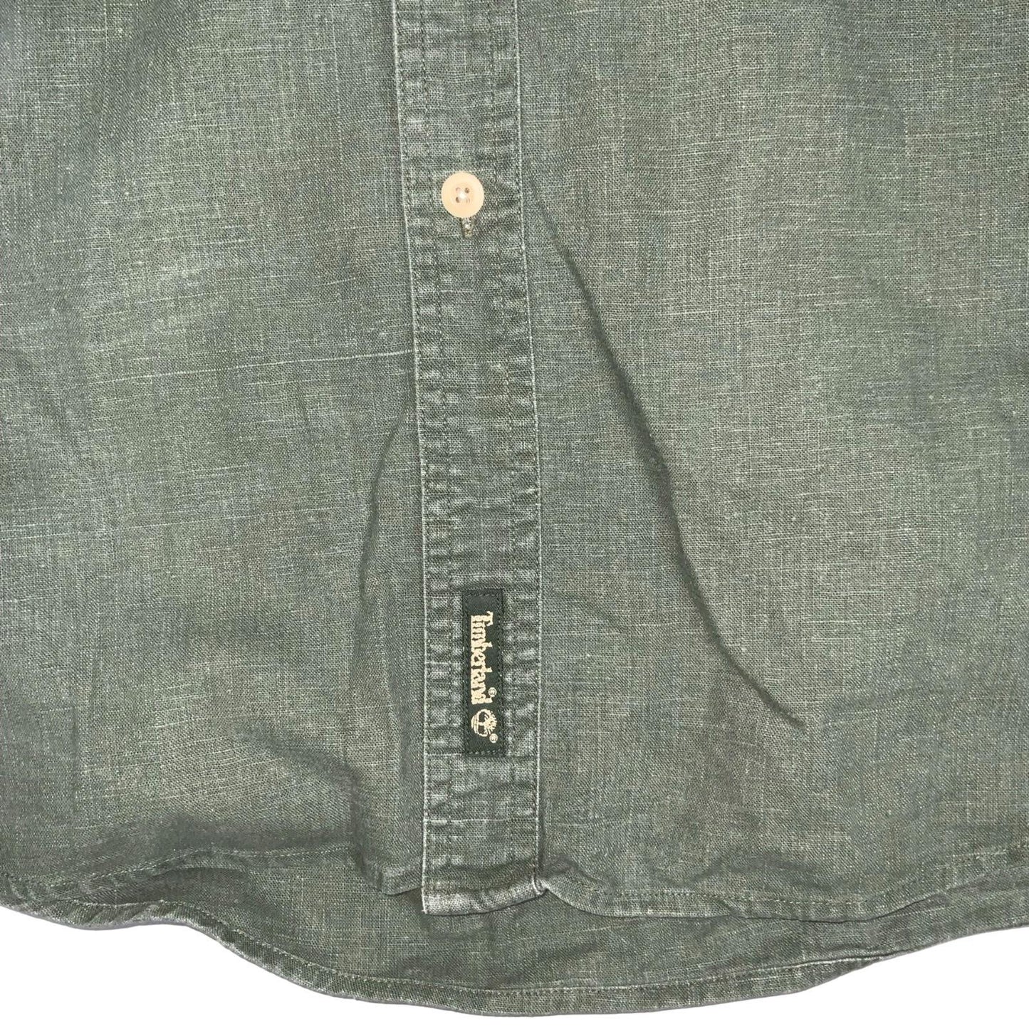 'TIMBERLAND' WEATHERGEAR GREEN LINEN COTTON BUTTON-UP LONG SLEEVED SHIRT XL