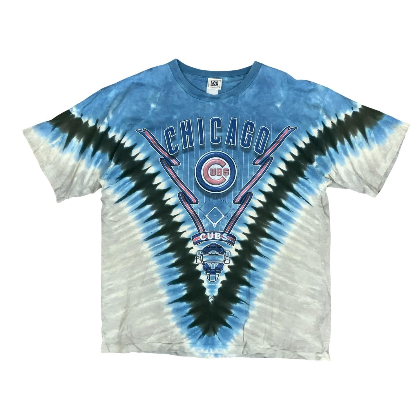 90s 'LEE SPORT' MLB CHICAGO CUBS BASEBALL BLUE GREY TIE-DYE RETRO T-SHIRT 2XL
