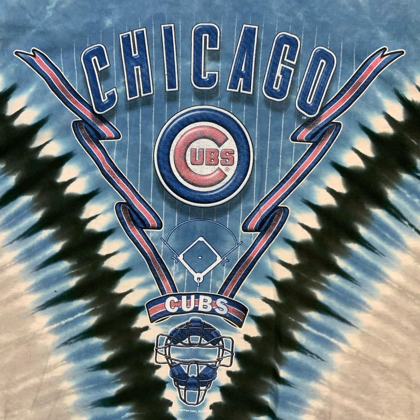 90s 'LEE SPORT' MLB CHICAGO CUBS BASEBALL BLUE GREY TIE-DYE RETRO T-SHIRT 2XL