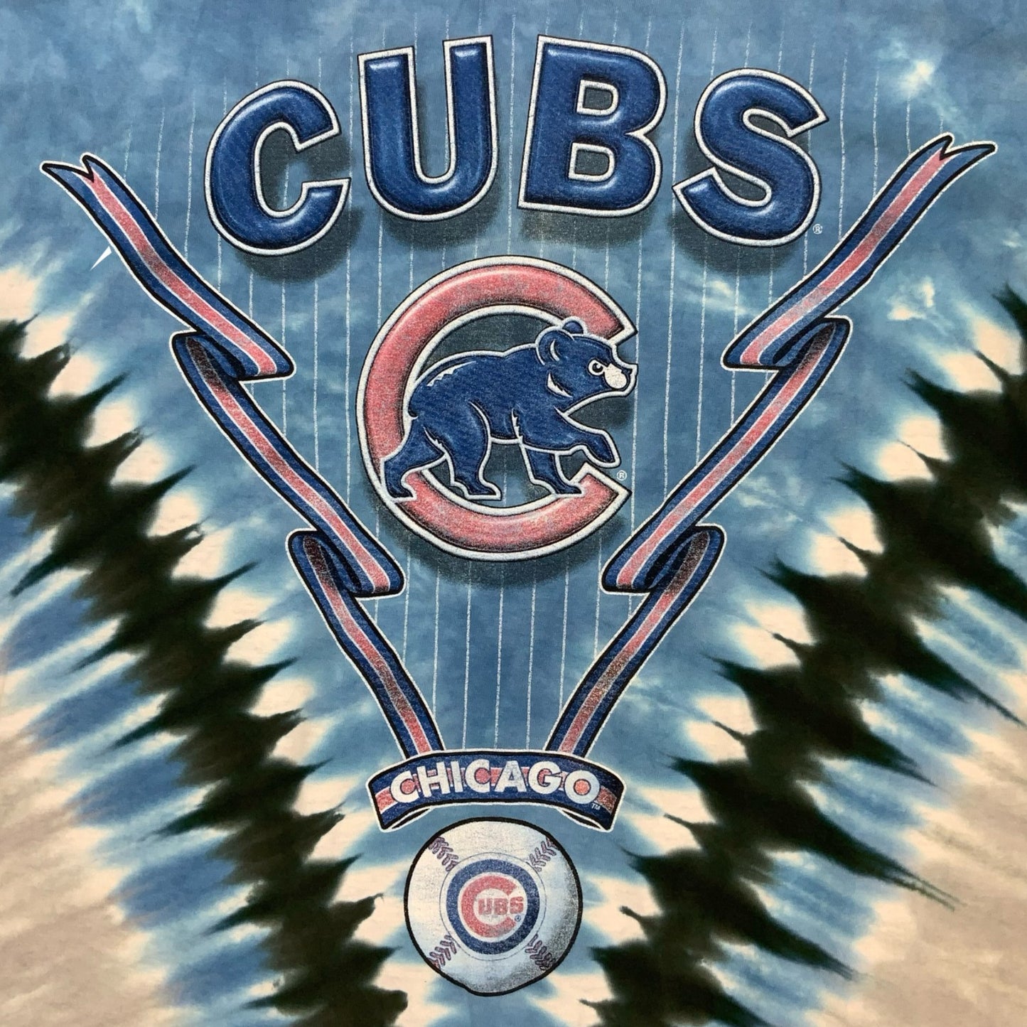 90s 'LEE SPORT' MLB CHICAGO CUBS BASEBALL BLUE GREY TIE-DYE RETRO T-SHIRT 2XL